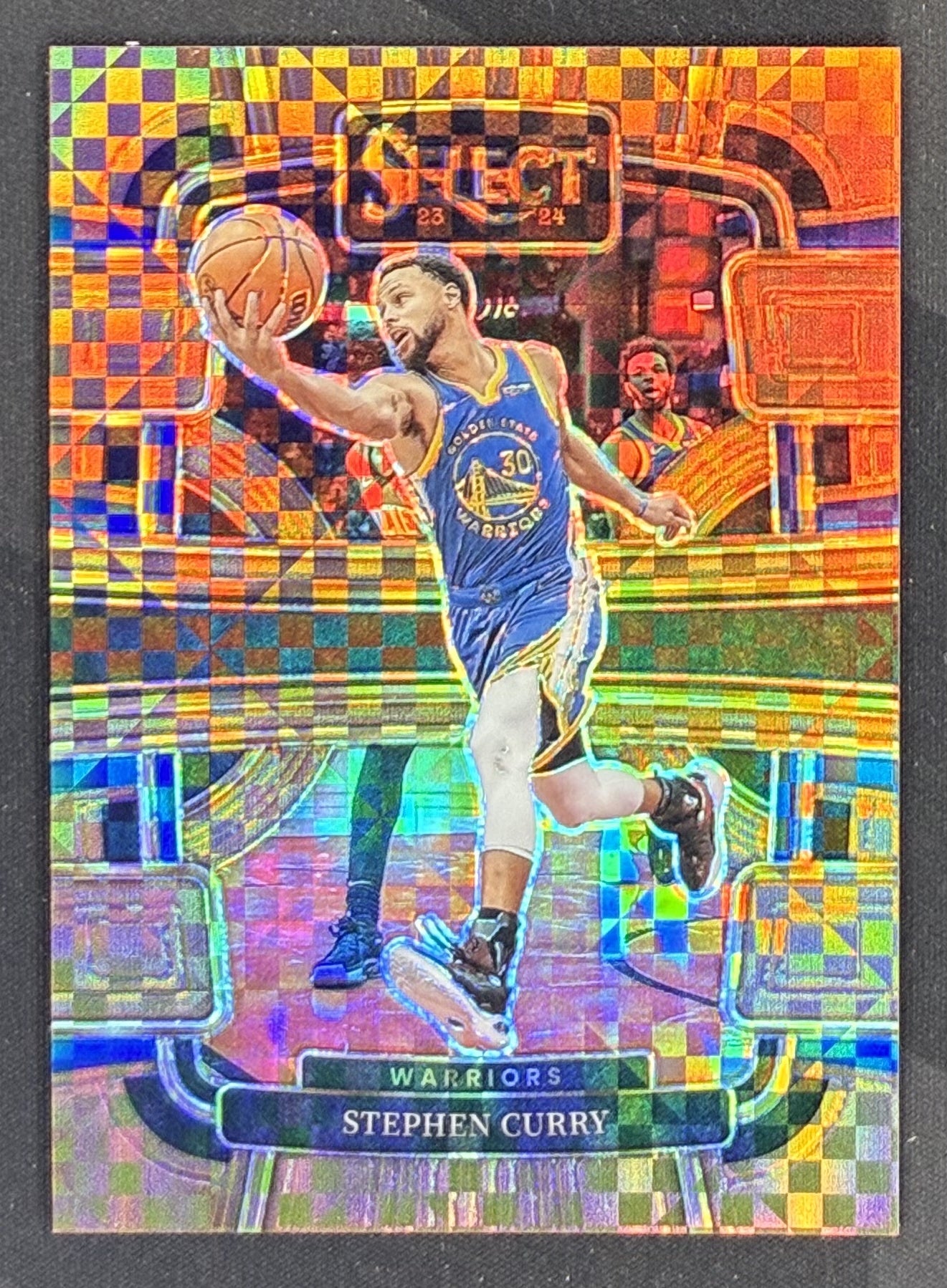2023-24 Panini Select Stephen Curry Concourse Bronze Checker Prizm numbered to 49 trading card #56 in Near Mint condition.