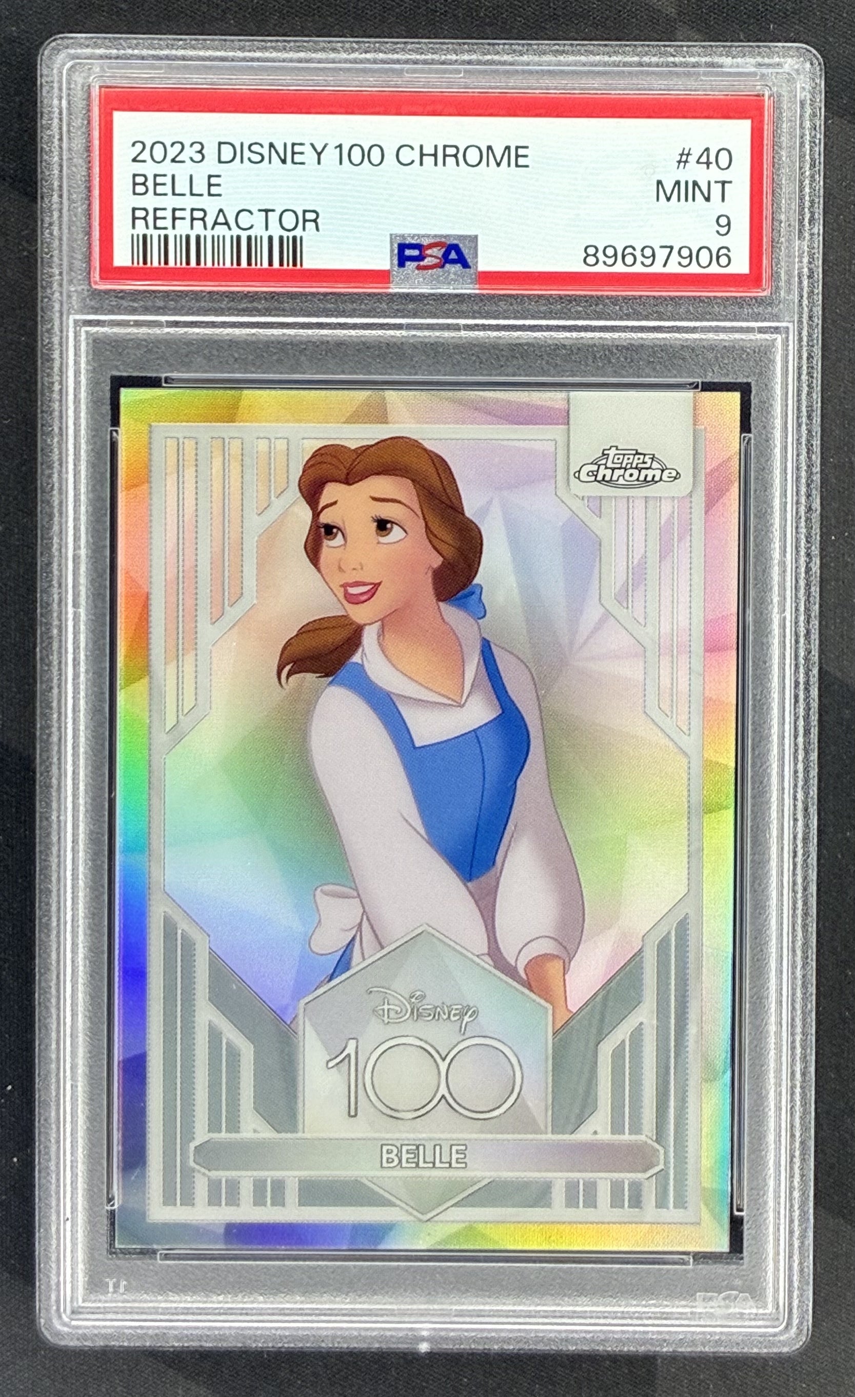 2023 Topps Chrome Disney 100 Belle Refractor #40 trading card graded PSA 9 Mint.