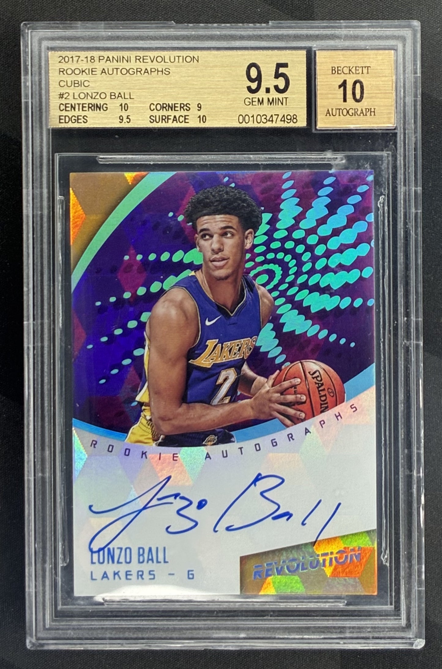 2017-18 Panini Revolution Lonzo Ball Cubic Rookie Auto /50 BGS 9.5 Auto 10