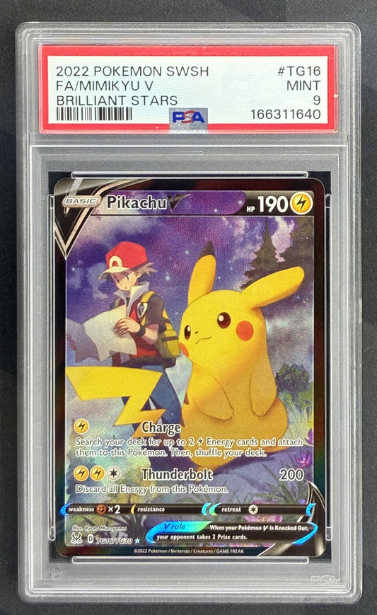 2022 Pokémon Lost Origin Trainer Gallery Pikachu V TG16/TG30 English trading card graded PSA 9 Mint.