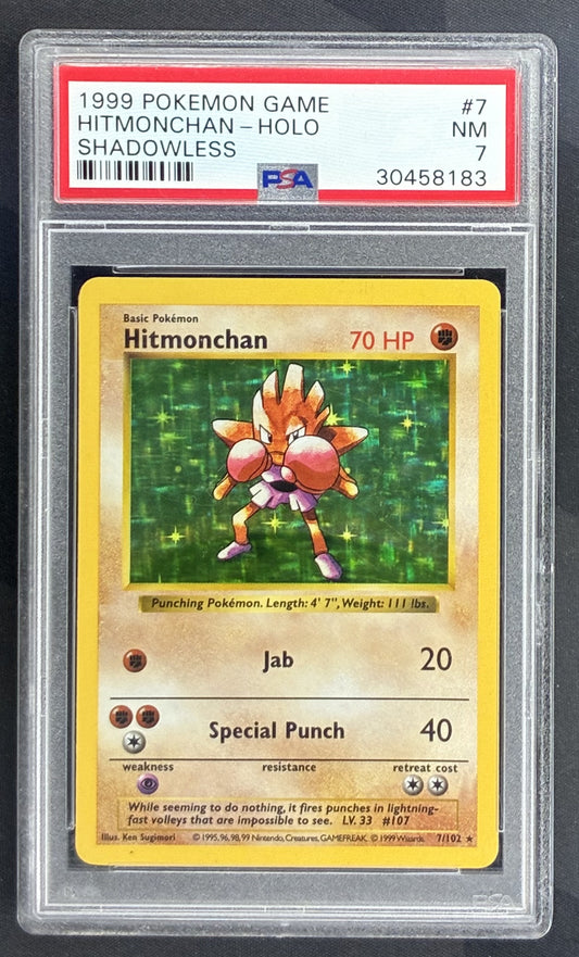 1999 Pokémon Shadowless Base Set Hitmonchan Holo 7/102 PSA 7 Near Mint