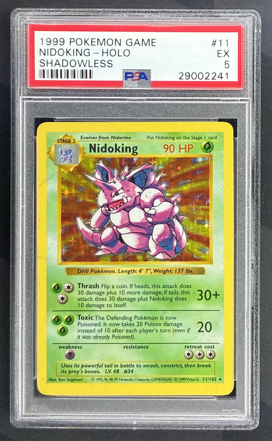 1999 Pokémon Shadowless Base Set Nidoking Holo 11/102 English trading card graded PSA 5 EX.