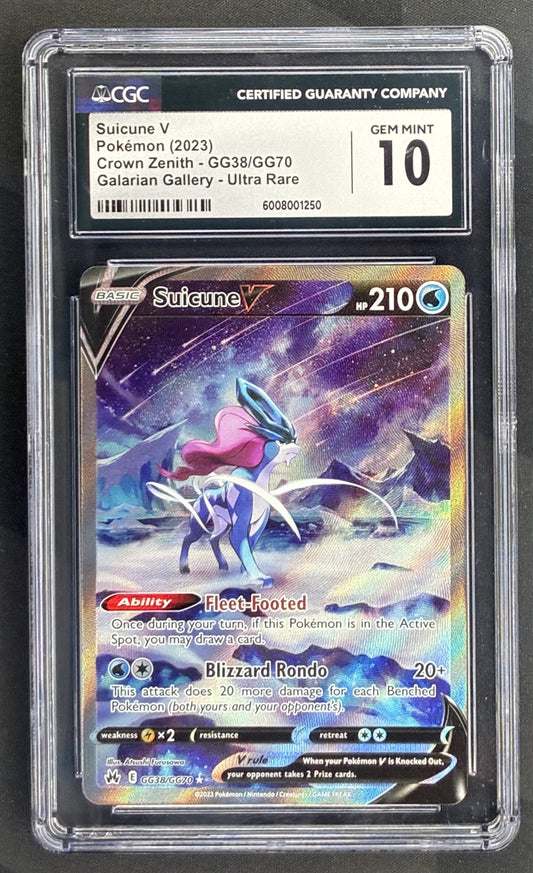 Pokémon Crown Zenith Galarian Gallery Suicune V GG38/GG70 Holo trading card graded CGC 10 Gem Mint.