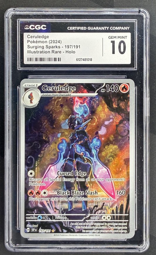 2024 Pokémon Surging Sparks Ceruledge Illustration Rare #197/191 trading card graded CGC 10 Gem Mint.