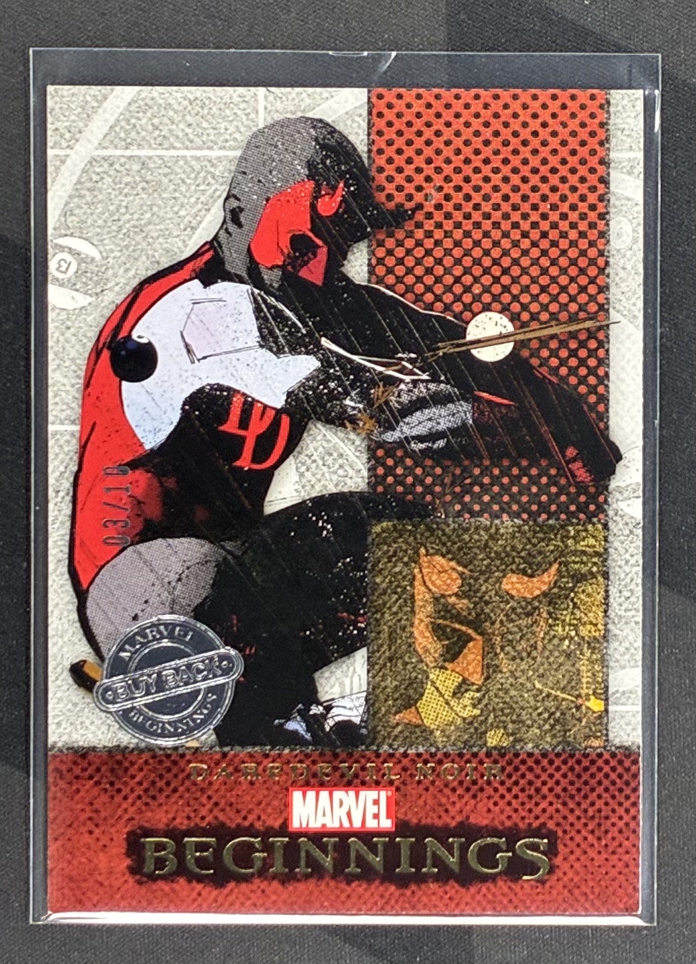 2022 Upper Deck Marvel Beginnings Vol. 2 Series 1 Daredevil Noir Buyback #71 numbered to 10 Marvel trading card in Near Mint condition.