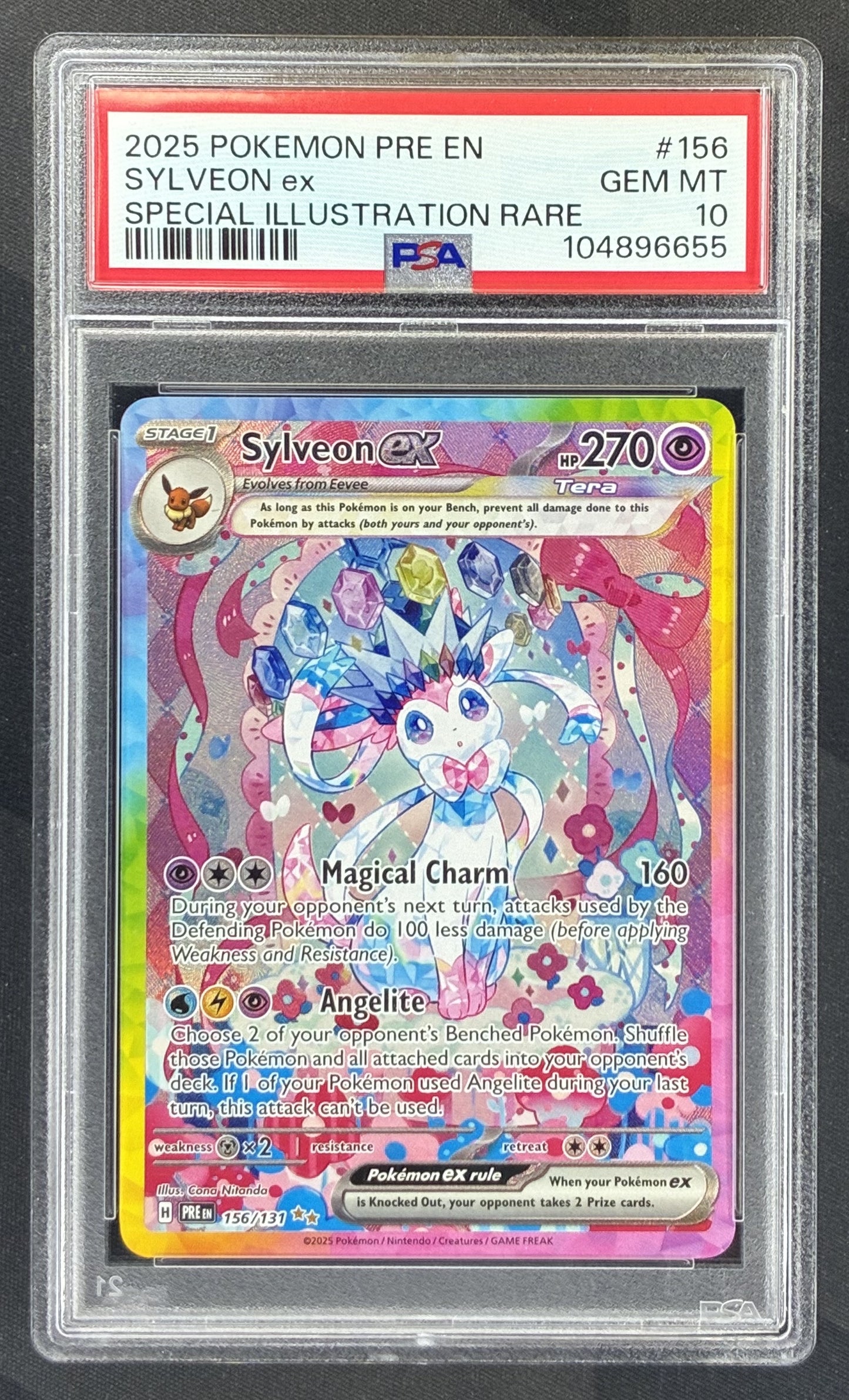 2025 Pokémon Prismatic Evolutions Sylveon ex 156/131 Special Illustration Rare holo card graded PSA 10 Gem Mint.