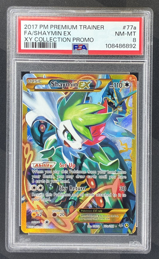 2017 Pokémon Premium Trainer XY Collection Shaymin EX 77a/108 full-art promo card graded PSA 8 NM-MT.