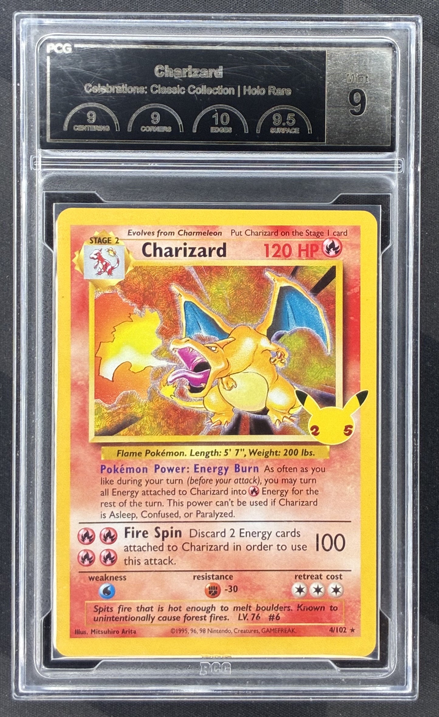 2021 Pokémon Celebrations Classic Collection Charizard 4/102 Holo card graded PCG 9 Mint.