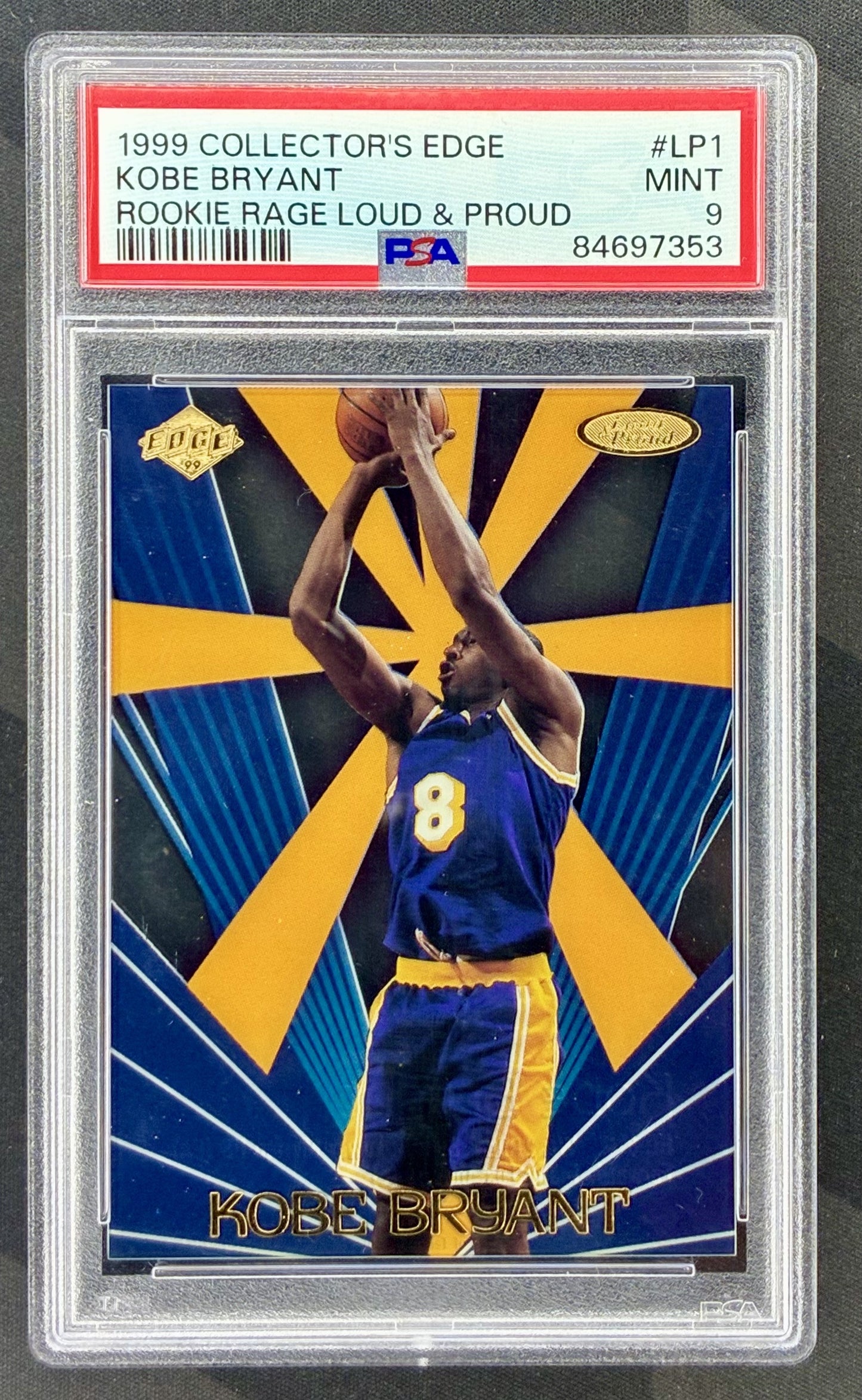 1999 Collector's Edge Rookie Rage Kobe Bryant Loud & Proud LP-1 basketball card graded PSA 9 Mint.