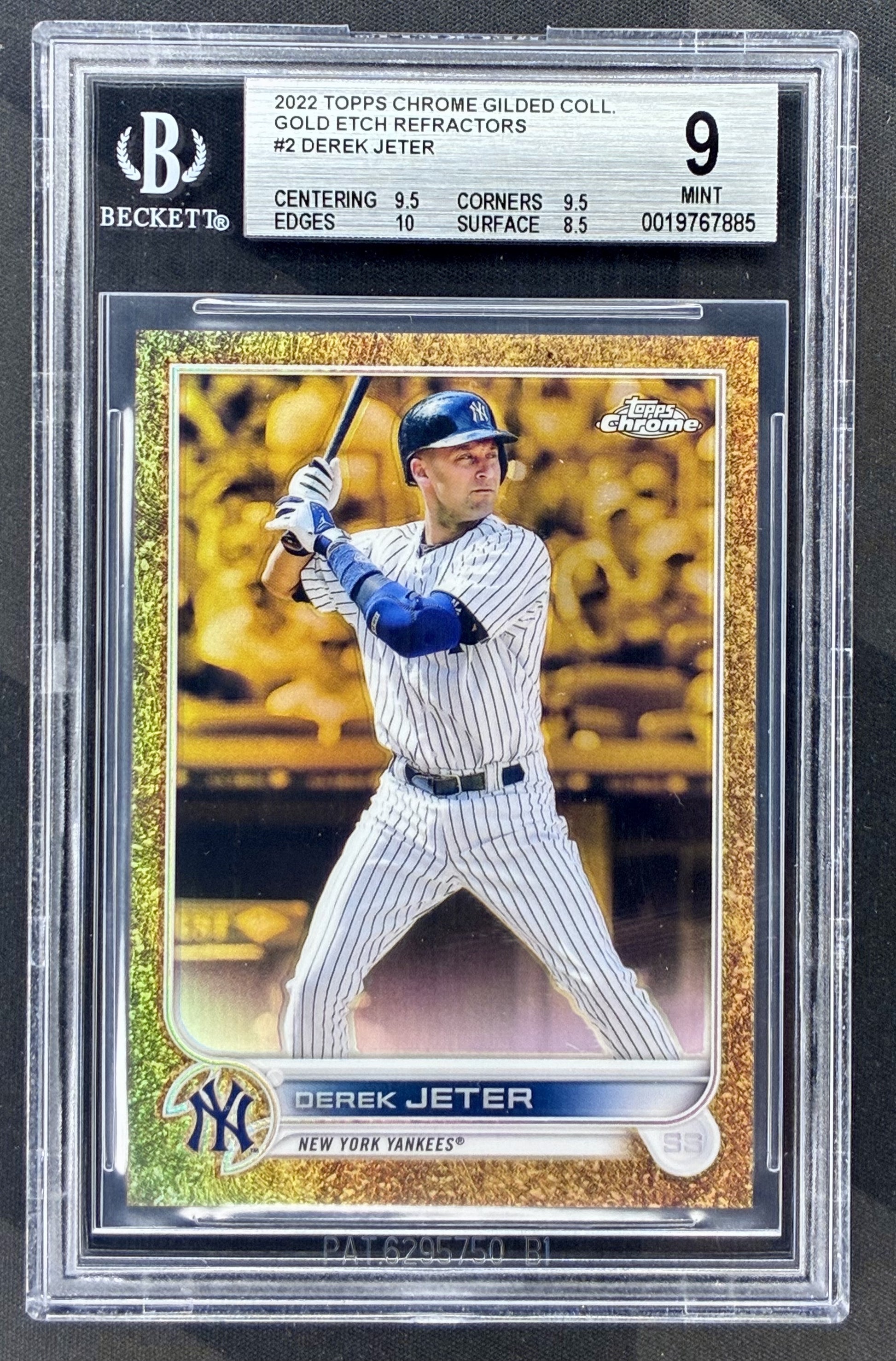 2022 Topps Chrome Gilded Derek Jeter #2 Gold Etch Refractor numbered to 99 graded BGS 9 Mint.