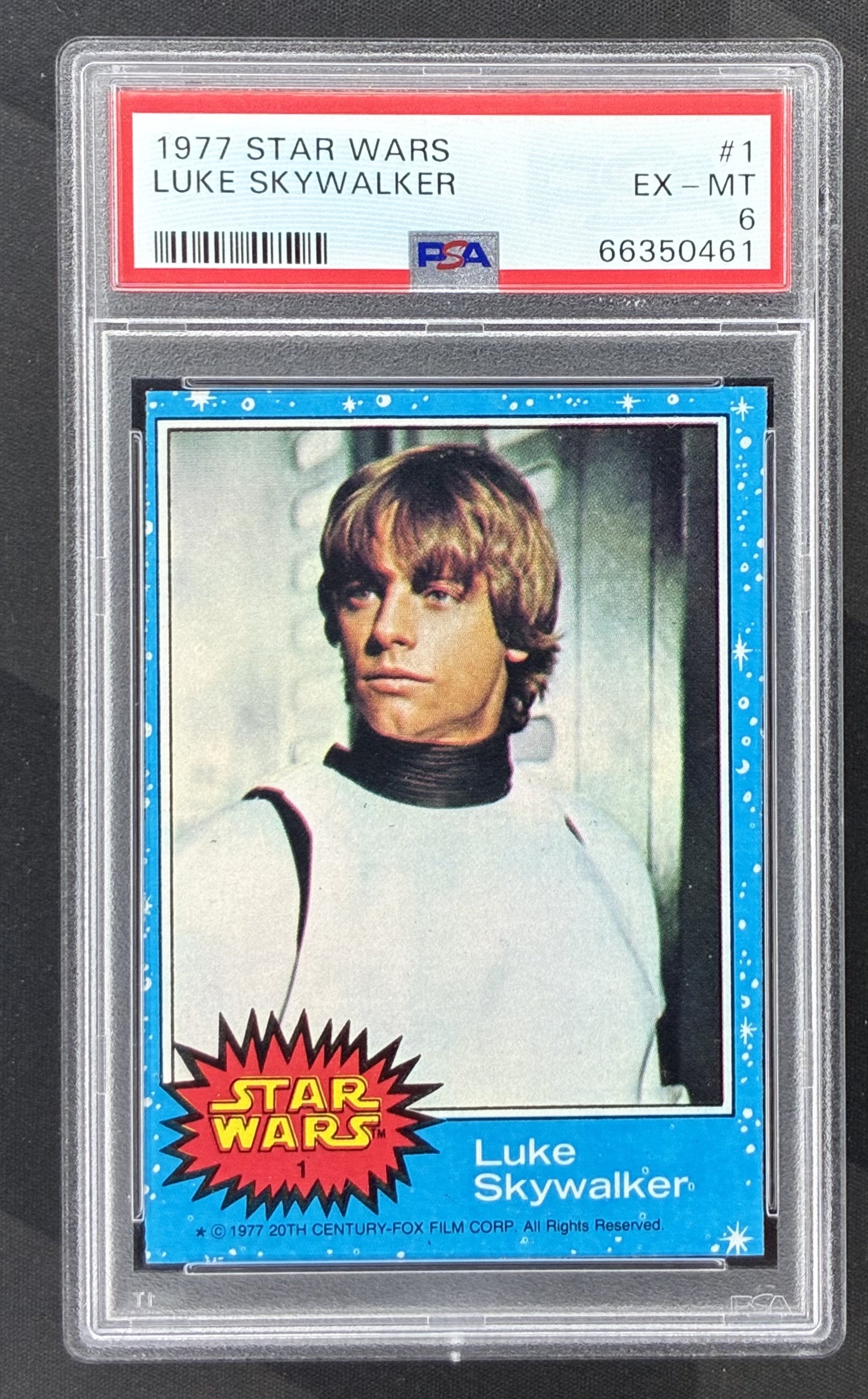 1977 Topps Star Wars Series 1 Luke Skywalker #1 blue border trading card graded PSA 6 EX-MT.