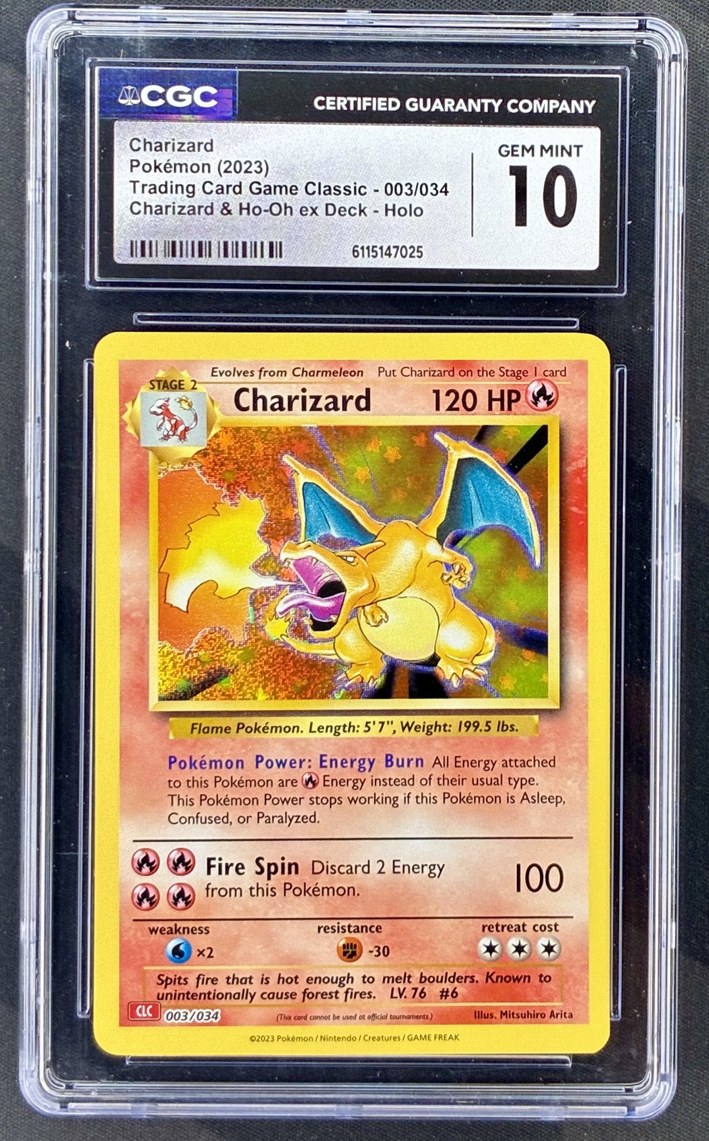 2023 Pokémon Trading Card Game Classic Charizard 003/034 Holo card graded CGC 10 Gem Mint.