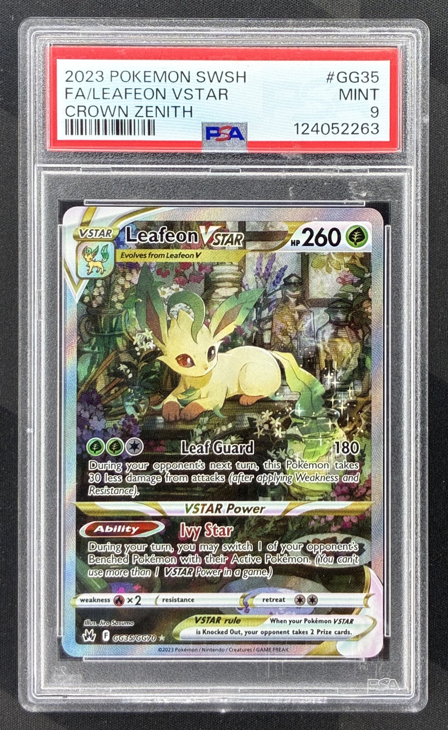 2023 Pokémon Crown Zenith Leafeon VSTAR GG35/GG70 Galarian Gallery card graded PSA 9 Mint.