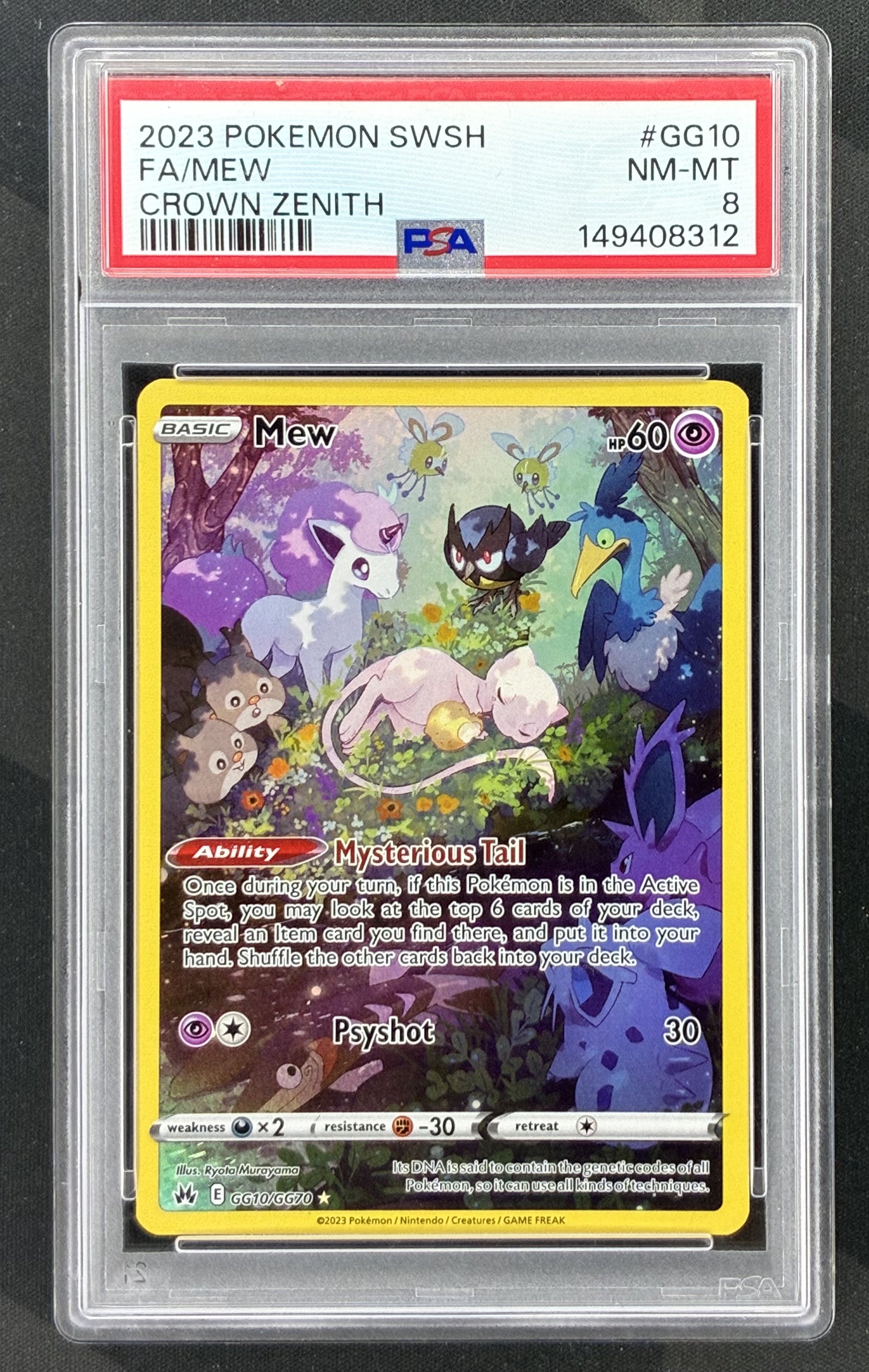 2023 Pokémon Crown Zenith Mew GG10/GG70 Galarian Gallery Holo card graded PSA 8 NM-MT.