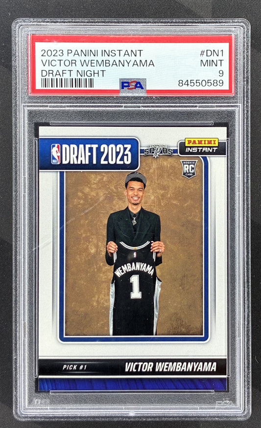 2023-24 Panini Instant Draft Night Victor Wembanyama rookie card DN-1 print run 31324 graded PSA 9 Mint.