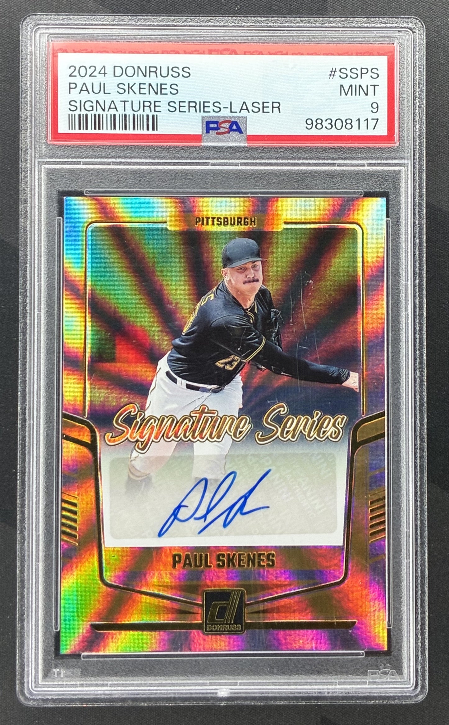 2024 Panini Donruss Paul Skenes Signature Series Laser autograph SS-PS graded PSA 9 Mint.