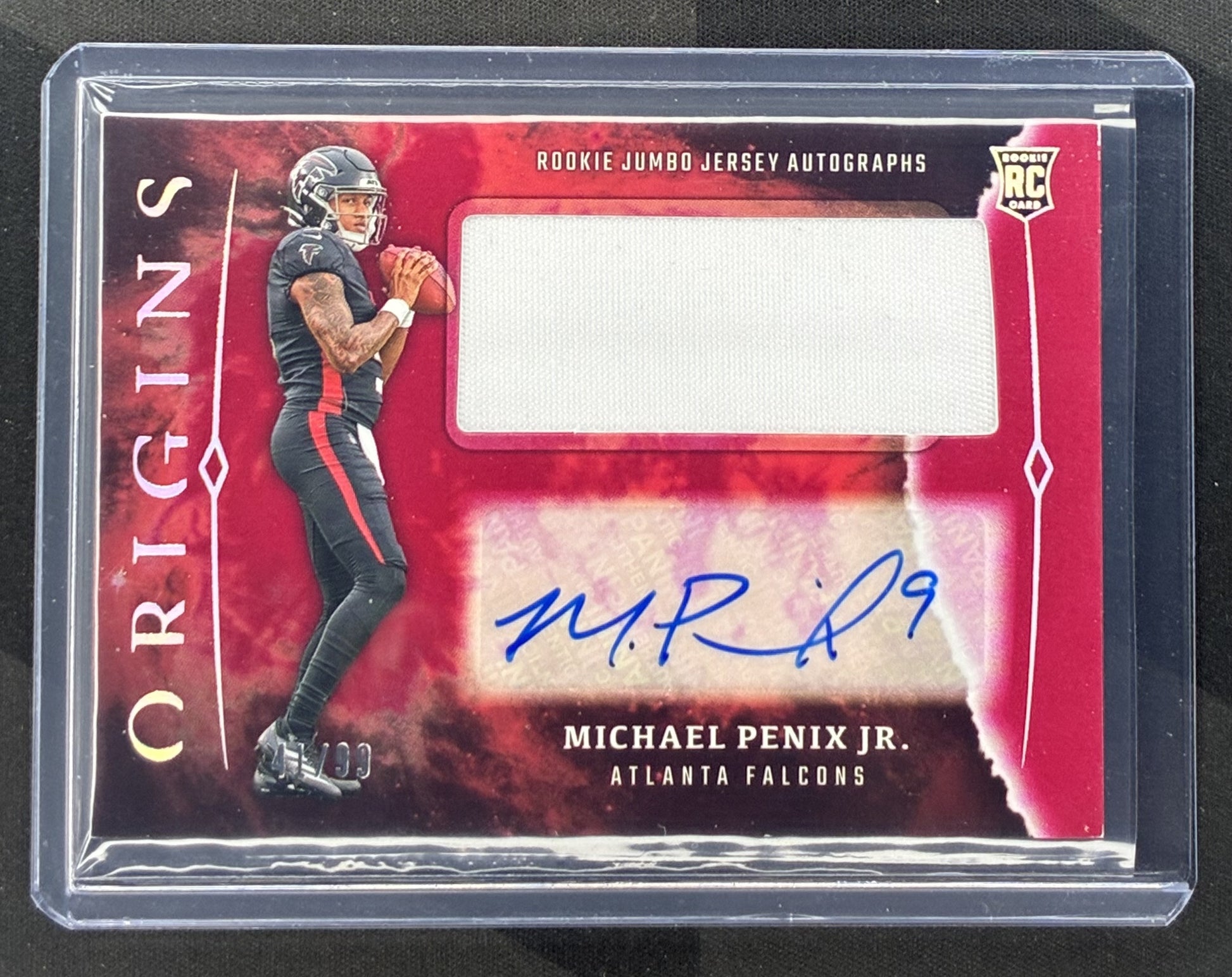 2024 Panini Origins Michael Penix Jr. Rookie Jumbo Patch Autograph RJA-MPE numbered /99.
