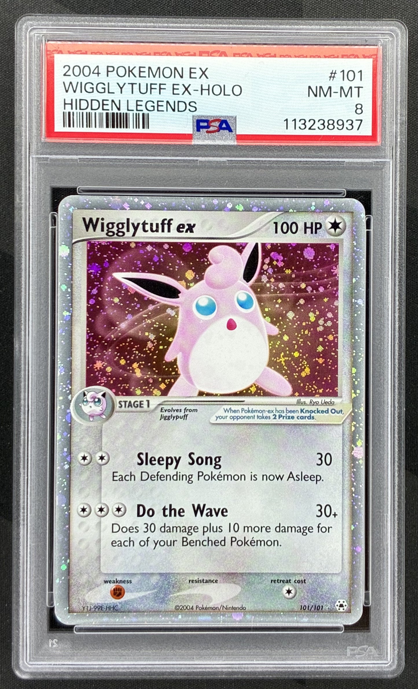 2004 Pokémon EX Hidden Legends Wigglytuff ex Holo 101/101 English card graded PSA 8 NM-MT.