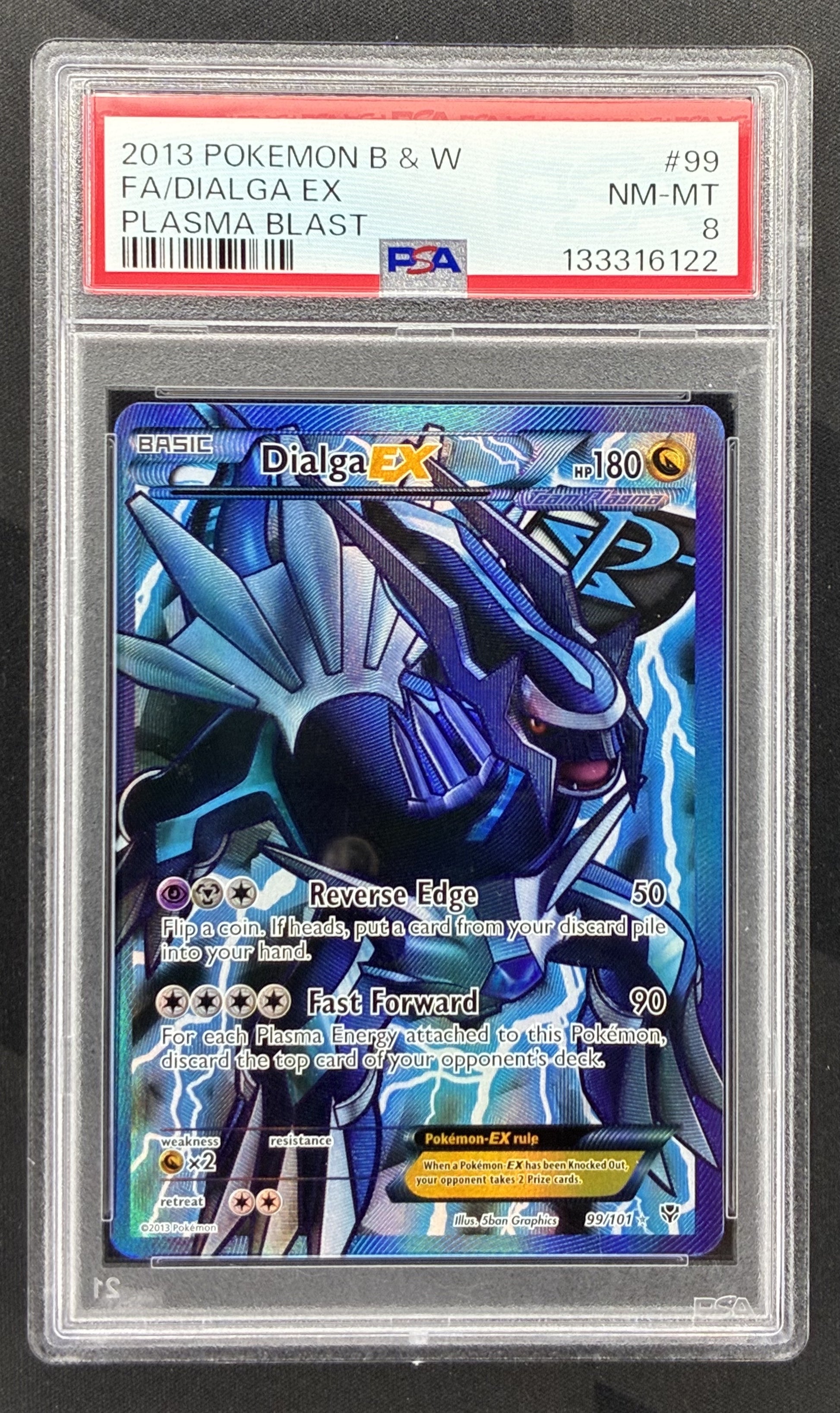 Buy the 2013 Pokémon Plasma Blast Dialga EX Full Art 99/101 Ultra Rare professionally graded PSA 8 NM-MT.