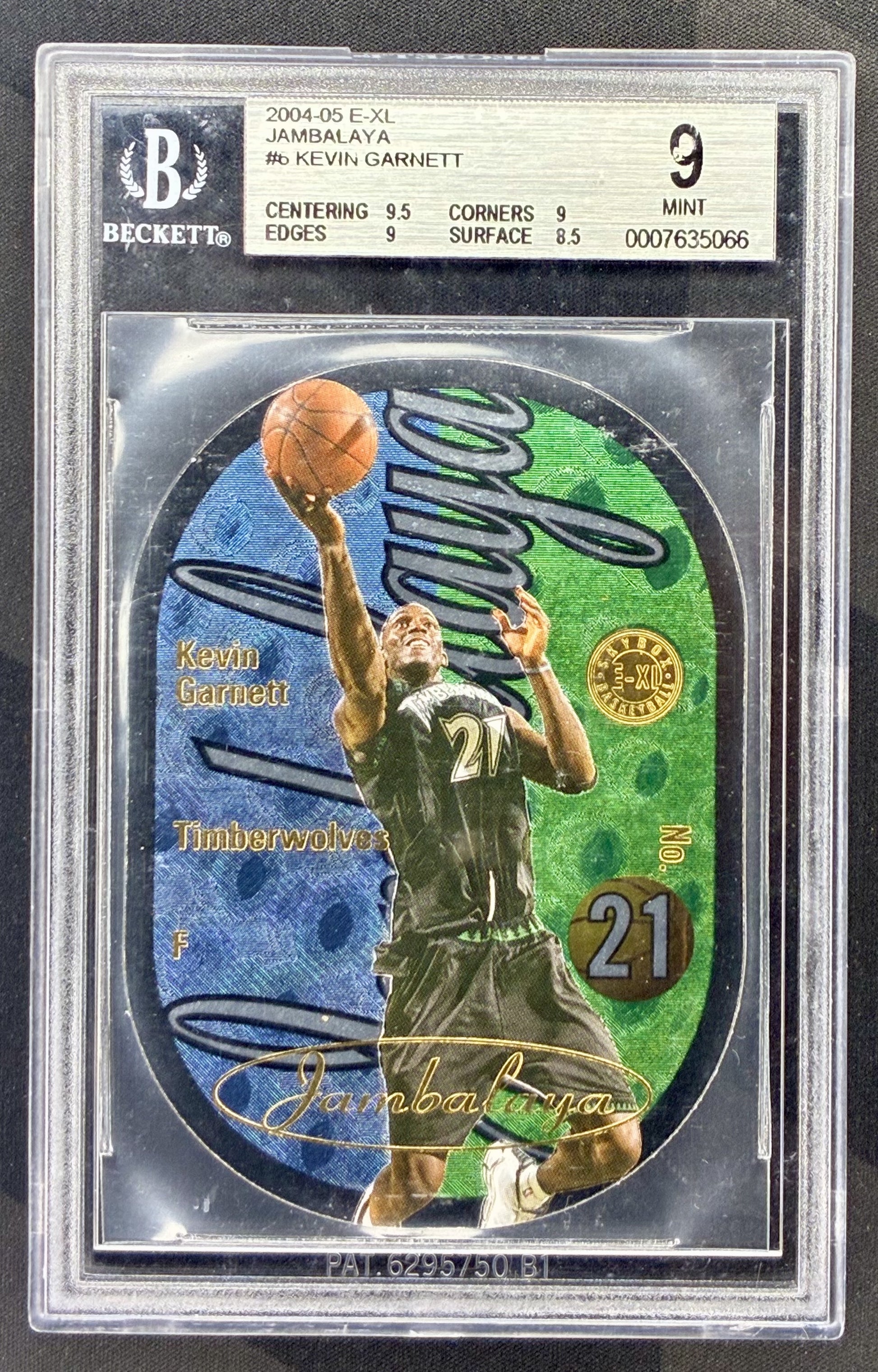 2004-05 Fleer E-XL Kevin Garnett Jambalaya #6 die-cut Minnesota Timberwolves basketball card graded BGS 9 Mint.