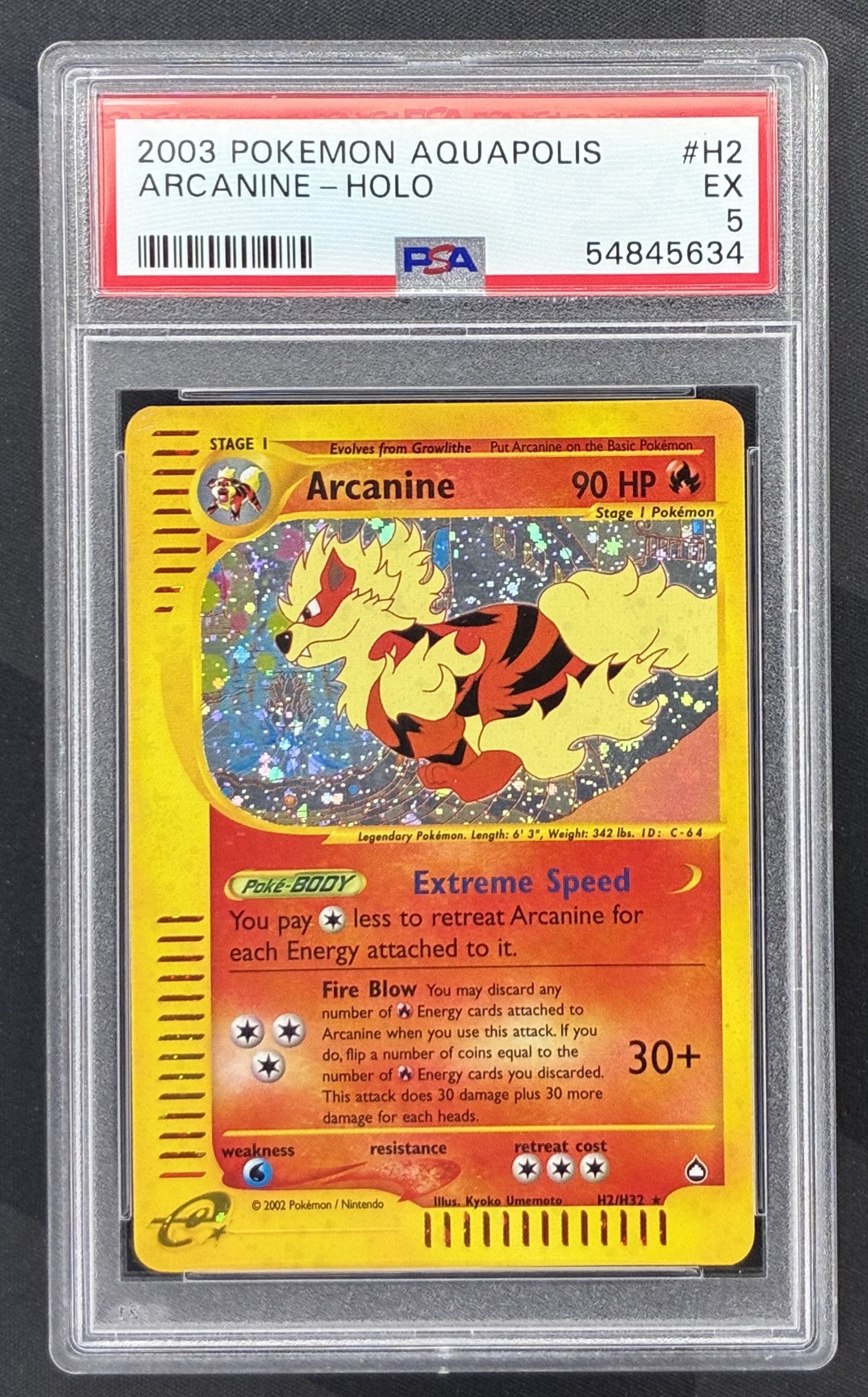 2003 Pokémon Skyridge Arcanine Holo H2/H32 Wizards of the Coast e-Reader card graded PSA 5 EX.