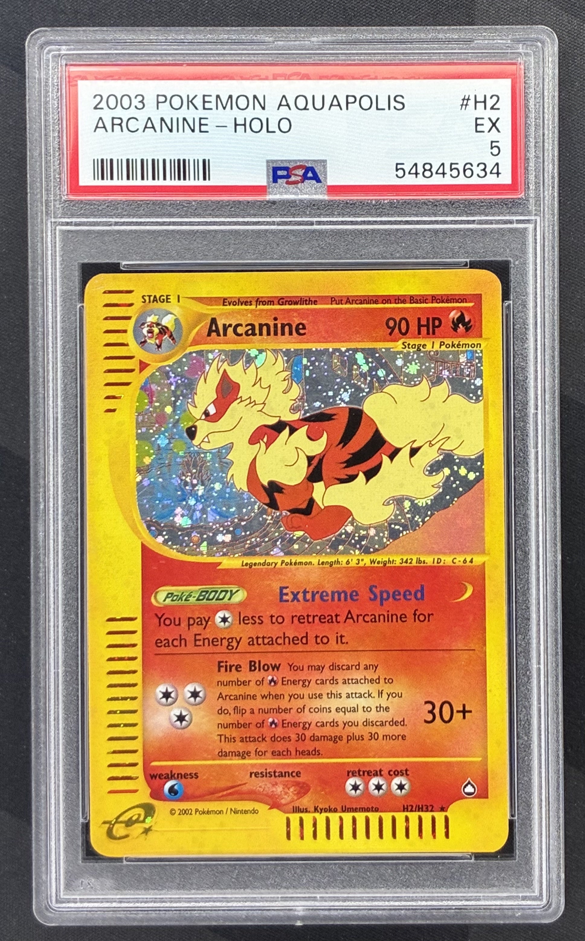 2003 Pokémon Skyridge Arcanine Holo H2/H32 Wizards of the Coast e-Reader card graded PSA 5 EX.