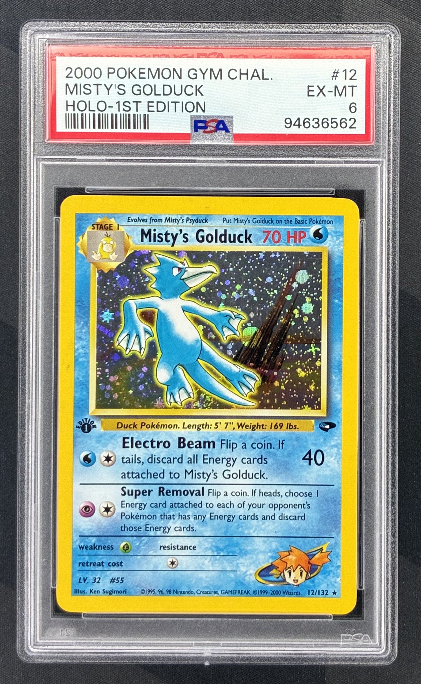 2000 Pokémon Gym Challenge Misty's Golduck Holo 12/132 1st Edition card with holo swirl graded PSA 6 EX-MT.