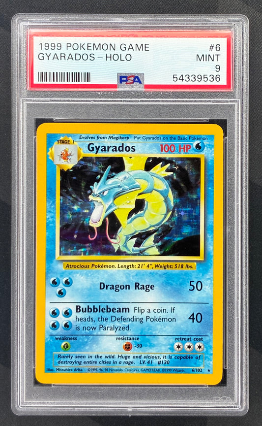 1999 Pokémon Base Set Gyarados Holo 6/102 Unlimited PSA 9 Mint