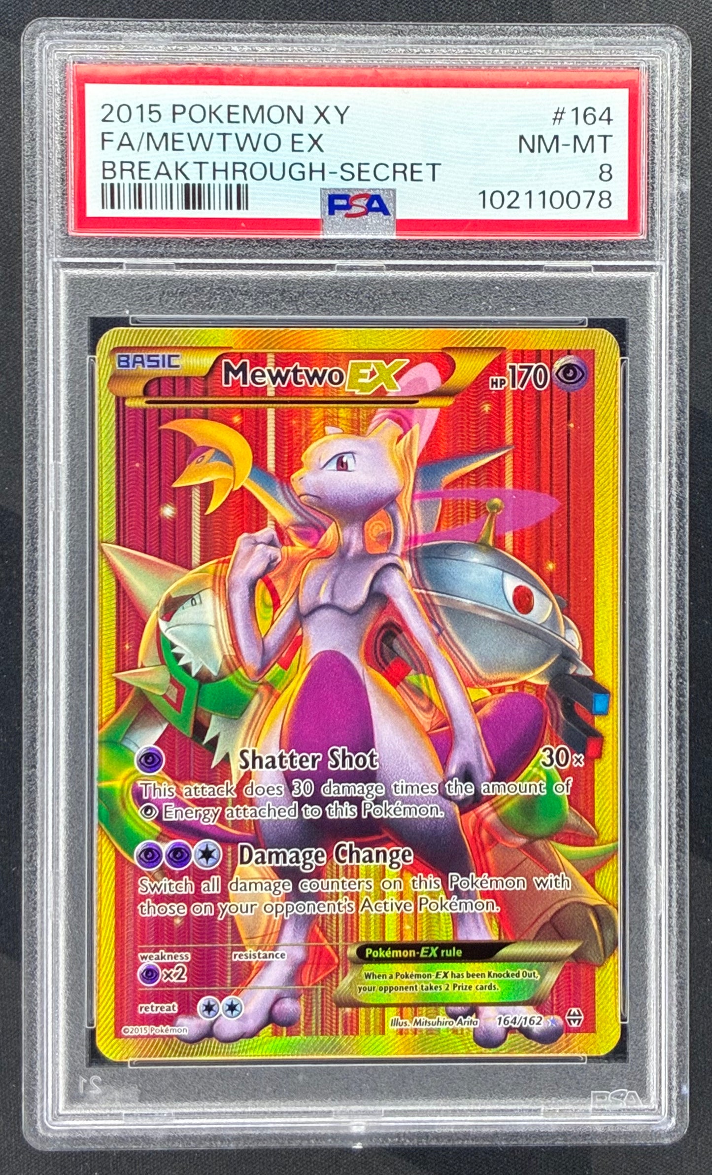 Mewtwo EX 164/162 Breakthrough PSA 8 Secret Rare Pokémon Card