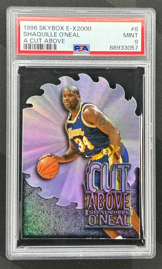 1996-97 SkyBox E-X2000 Shaquille O'Neal A Cut Above #8 die-cut Los Angeles Lakers basketball insert graded PSA 9 Mint.