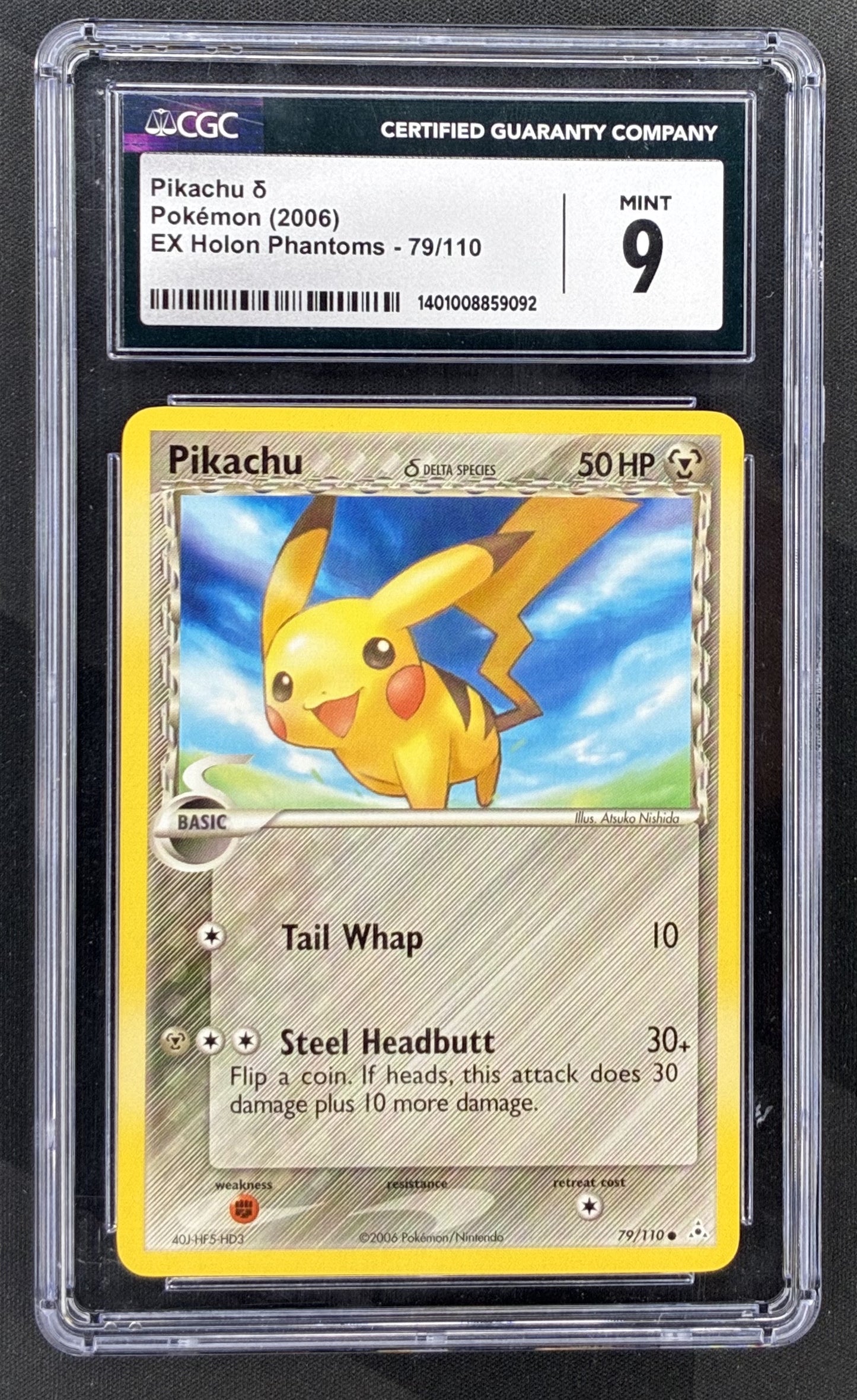 2006 Pokémon EX Holon Phantoms Pikachu Delta Species 79/110 English card graded CGC 9 Mint.