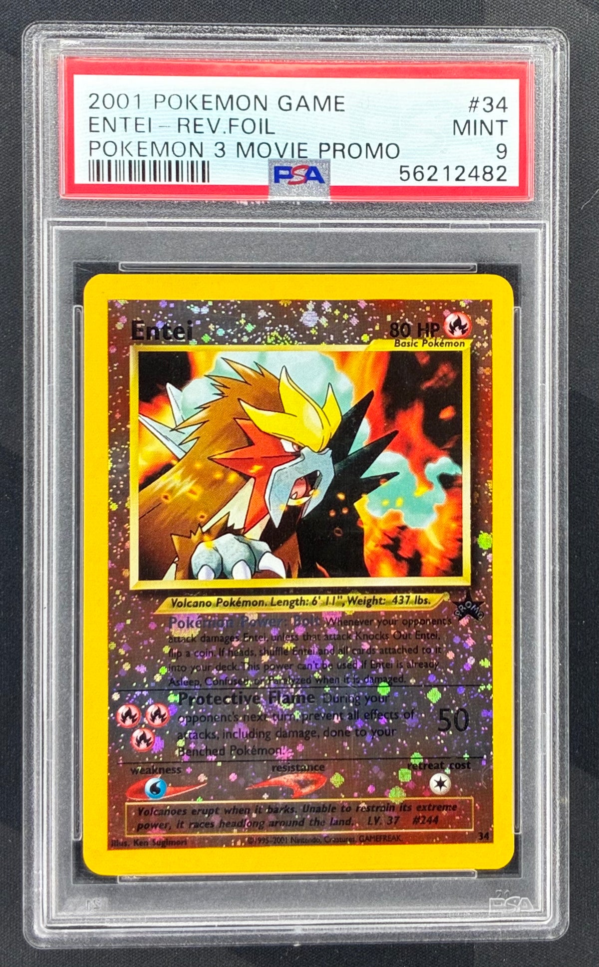 PSA slab front — 2001 Pokémon Entei Reverse Foil Pokémon 3 Movie Promo PSA 9