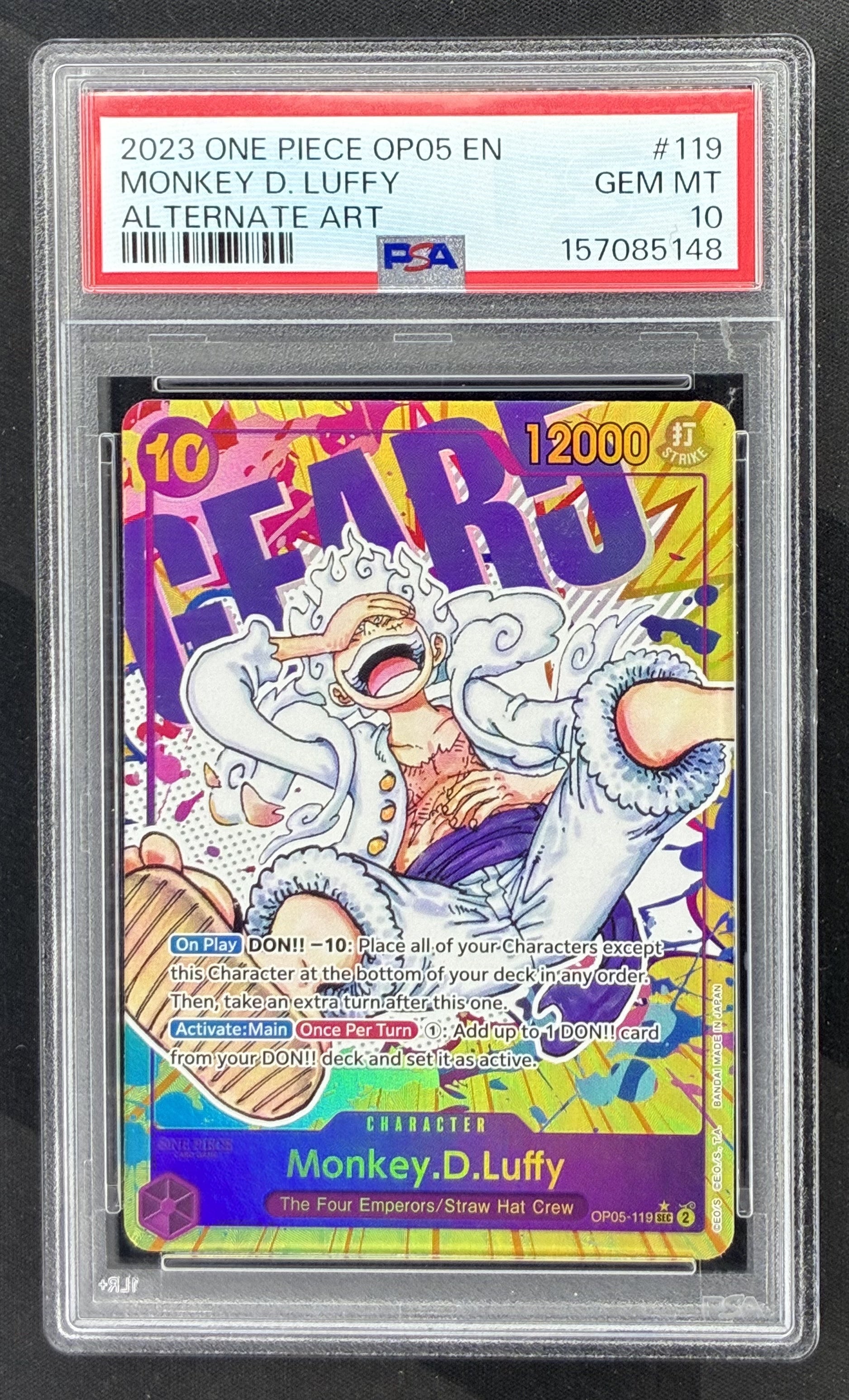 2025 One Piece Monkey D. Luffy Gear 5 OP05-119 Special Alternate Art card graded PSA 10 Gem Mint.