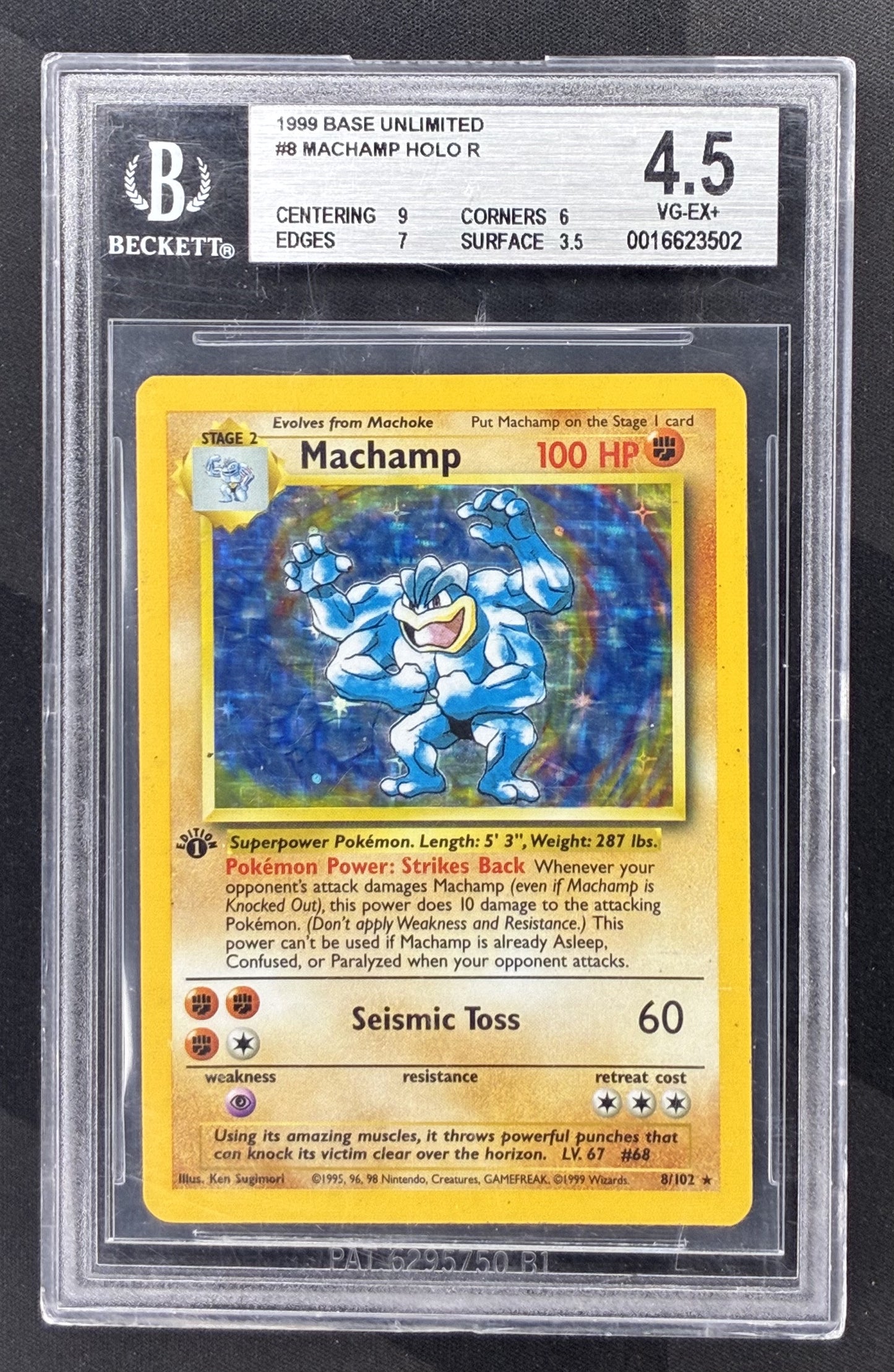 1999 Pokémon Base Set Machamp Holo Rare 8/102 1st Edition card graded BGS 4.5.