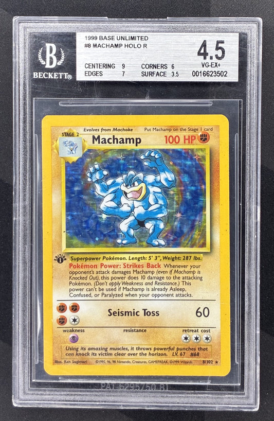 1999 Pokémon Base Set Machamp Holo Rare 8/102 1st Edition card graded BGS 4.5.