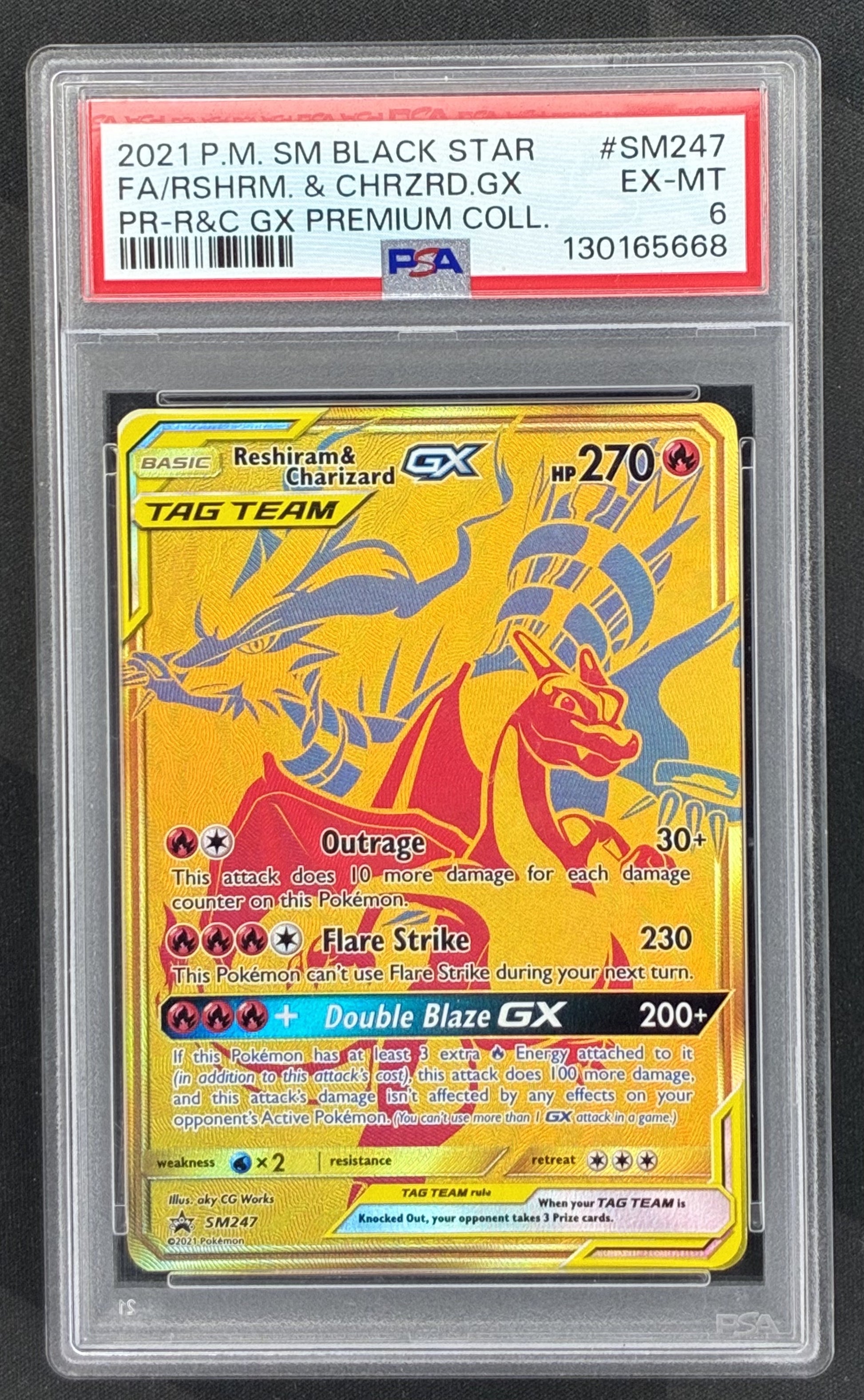 2021 Pokémon Reshiram & Charizard GX Full Art SM247 Black Star Promo graded PSA 8 Near Mint-Mint.