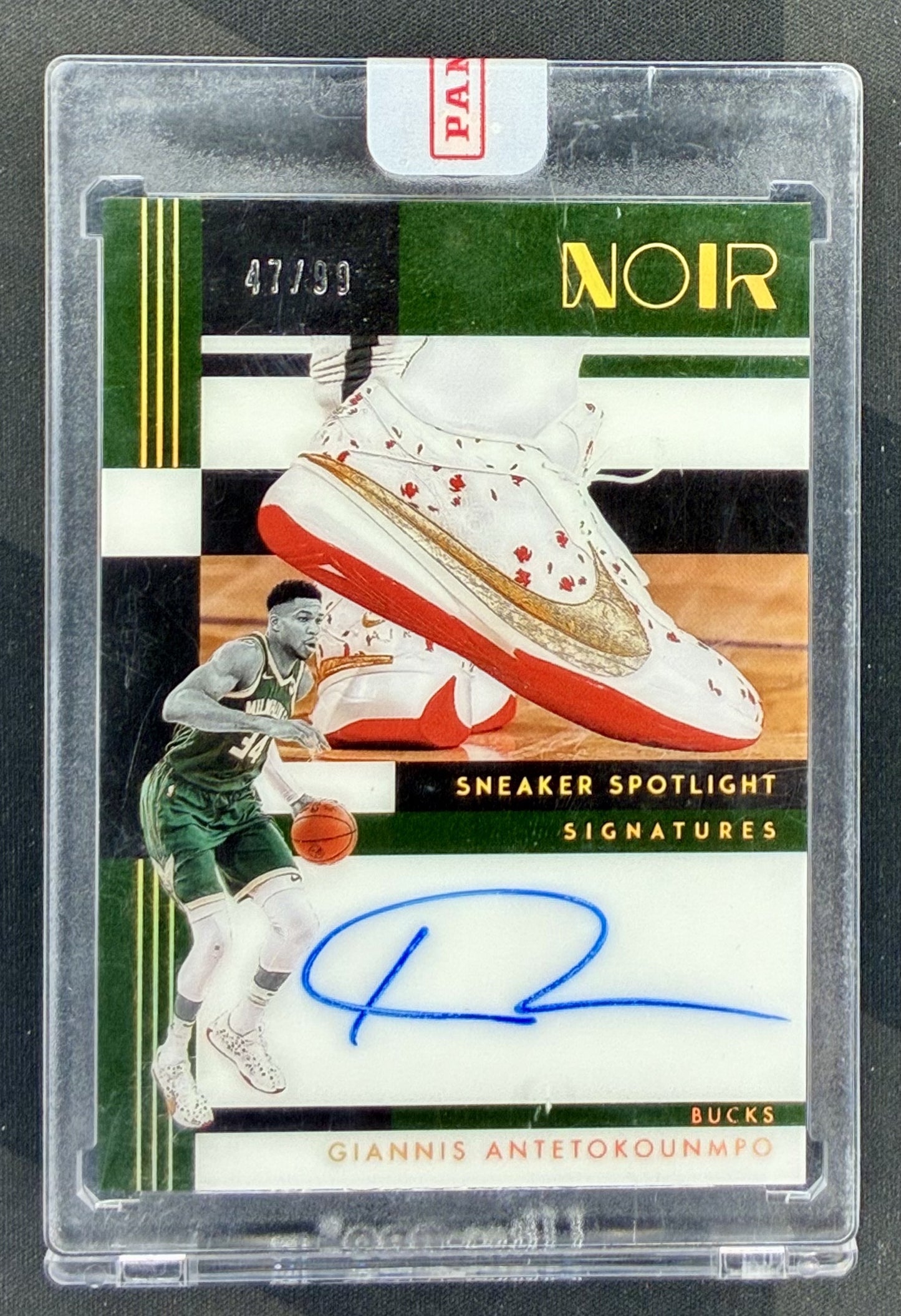 2024-25 Panini Noir Giannis Antetokounmpo Sneaker Spotlight Signatures on-card autograph SSS-GAN numbered /99.