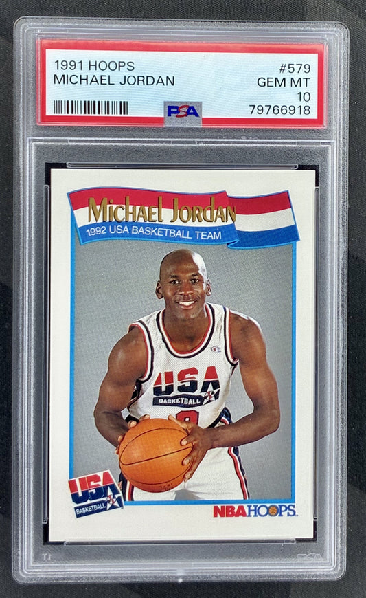 1991 Hoops Michael Jordan USA Basketball #579 graded PSA 10 Gem Mint.