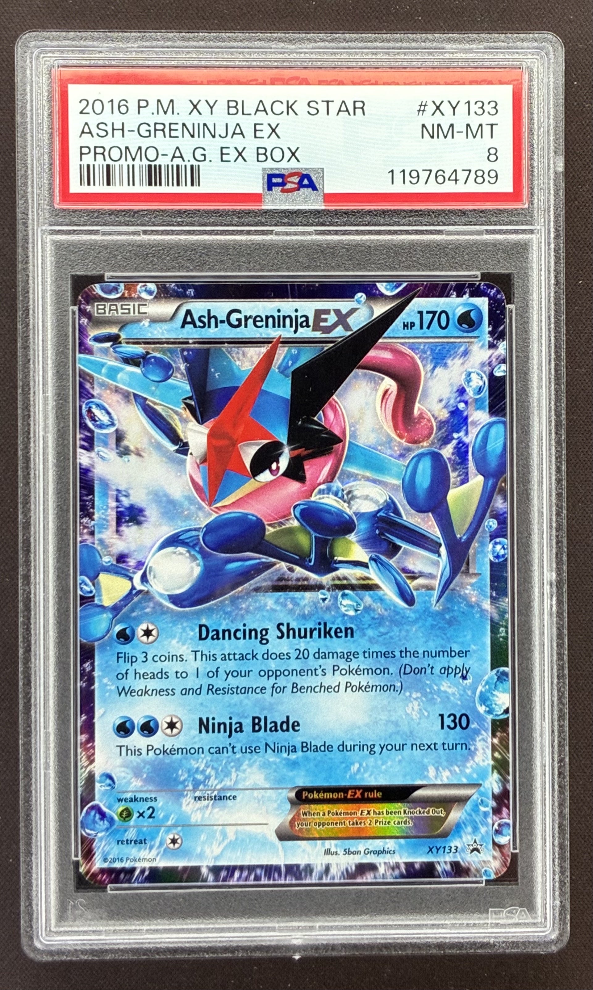 2016 Pokémon XY Black Star Promo Ash-Greninja EX Holo XY133 graded PSA 8 Near Mint-Mint.