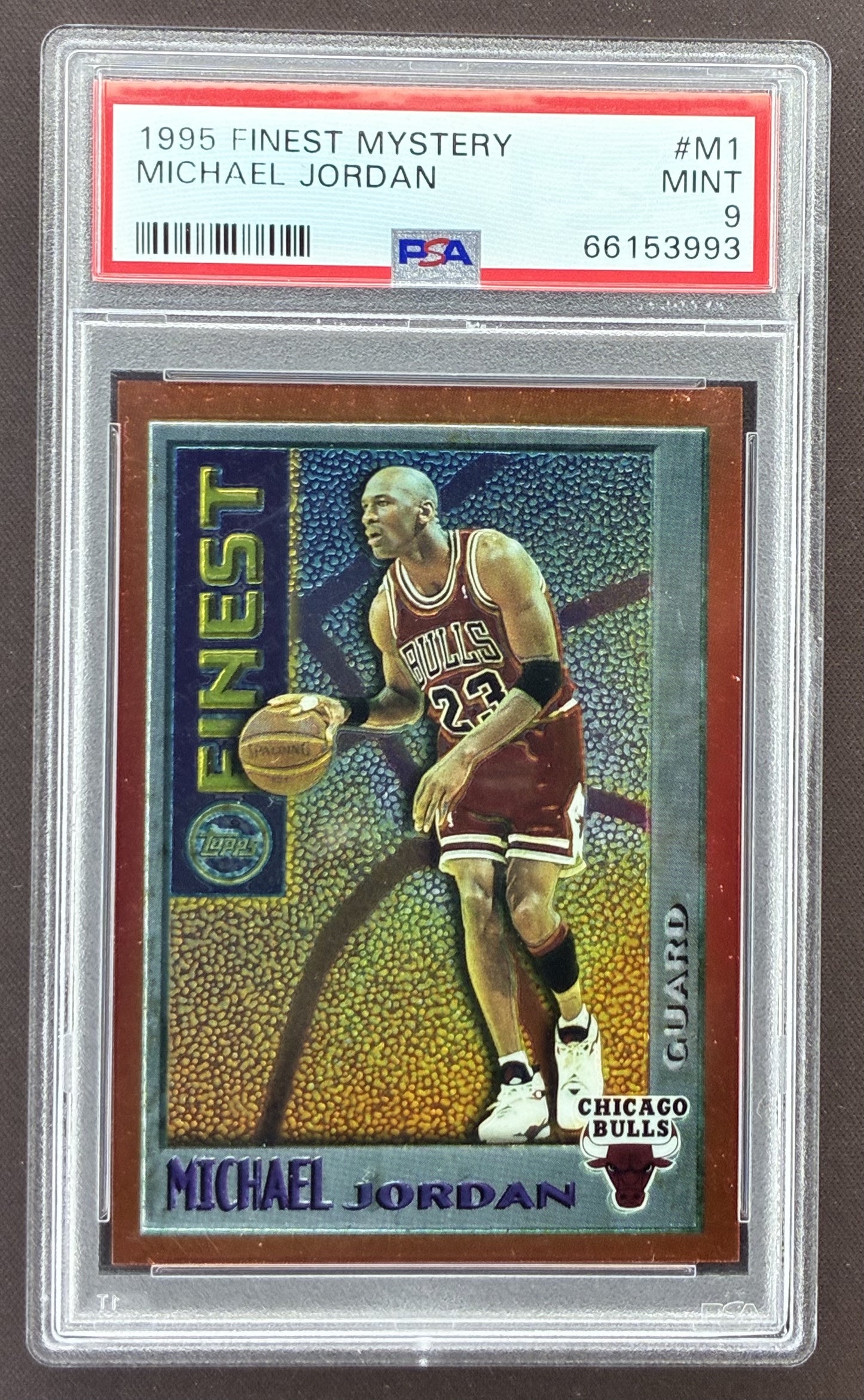 1995-96 Topps Finest Mystery Finest Bordered Michael Jordan #M1 graded PSA 9 Mint.