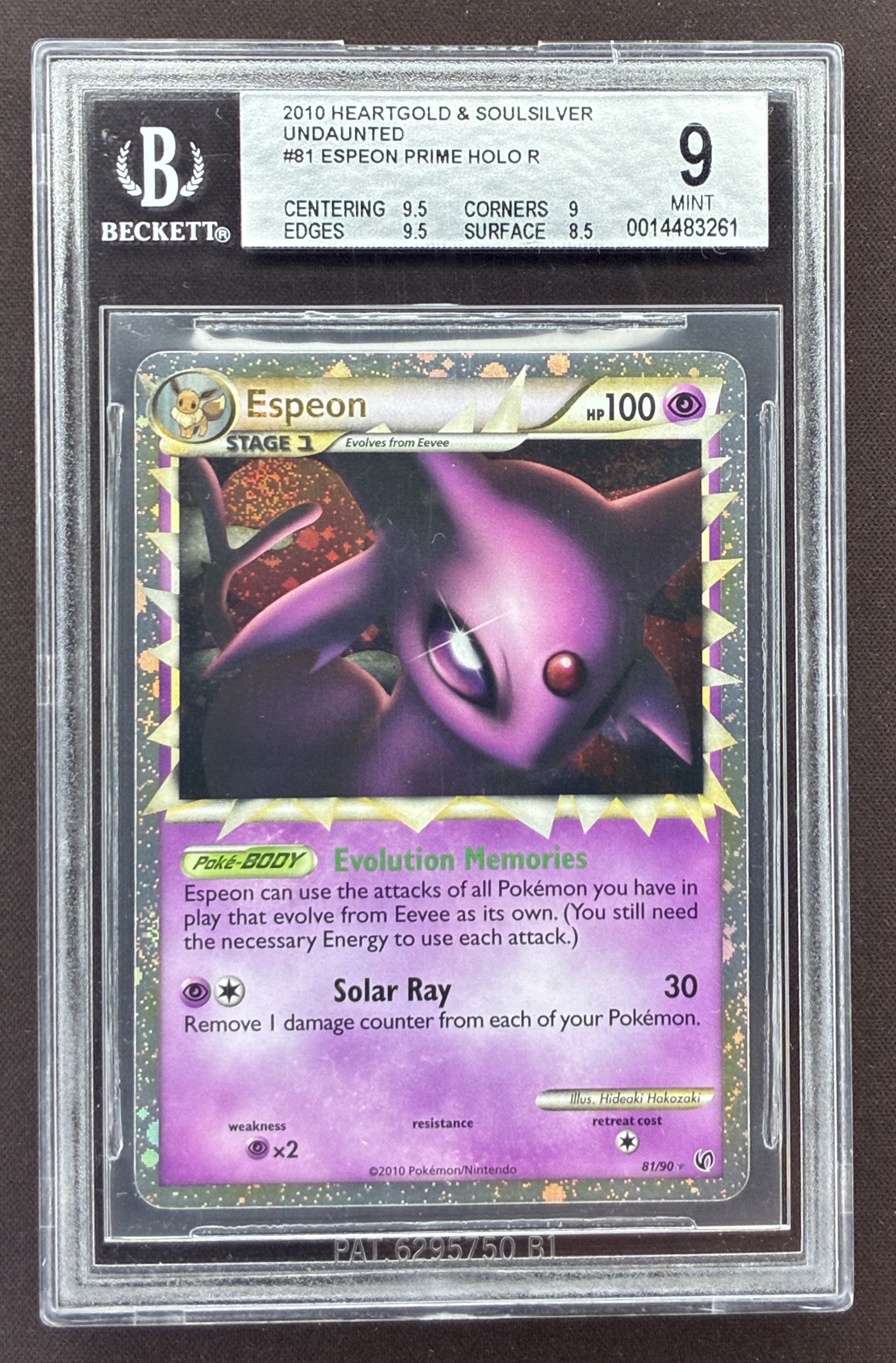 2010 Pokémon HS Undaunted Espeon Prime Holo 81/90 with swirl graded BGS 9 Mint.