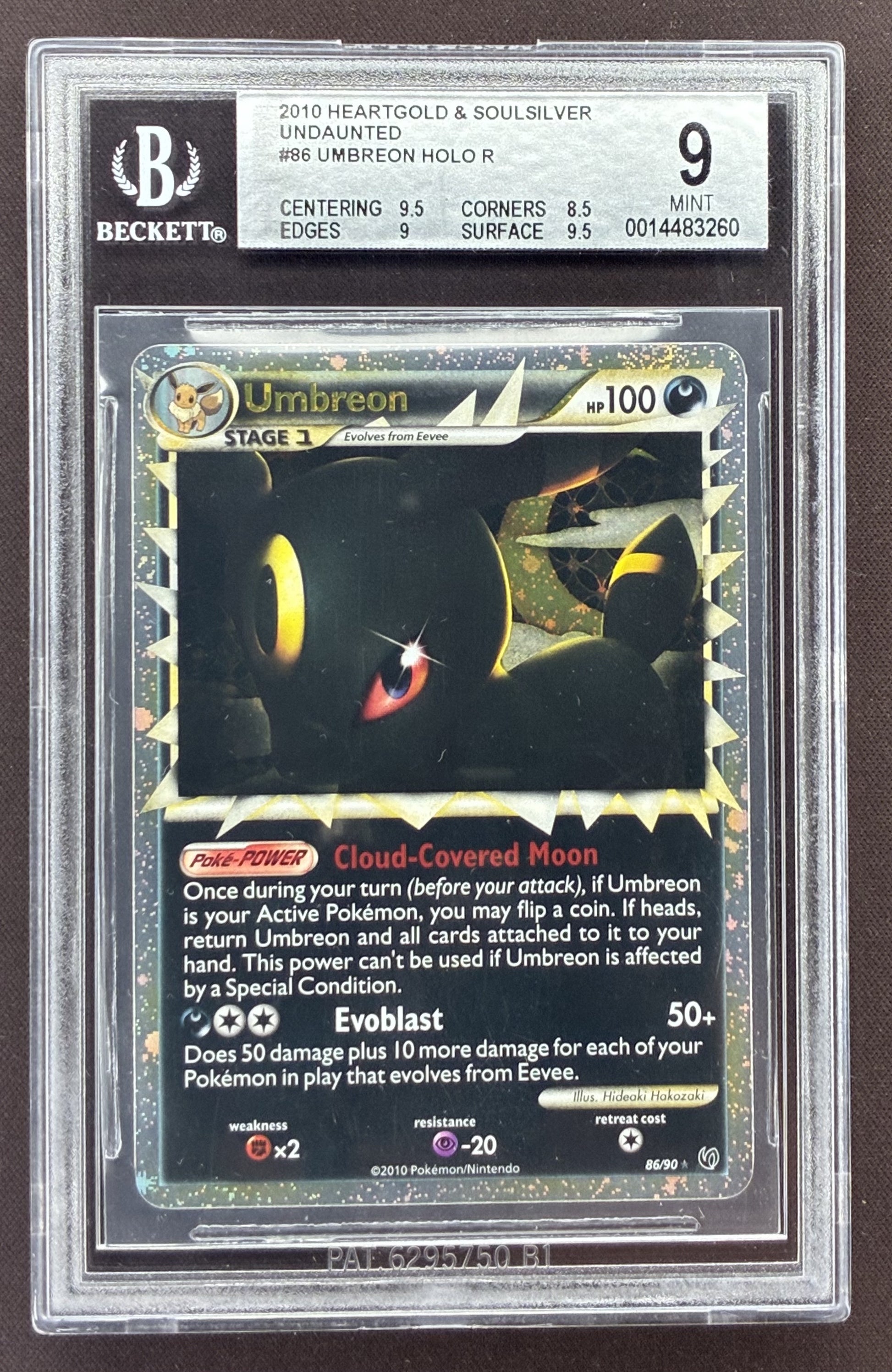 2010 Pokémon HS Undaunted Umbreon Prime Holo 86/90 graded BGS 9 Mint.