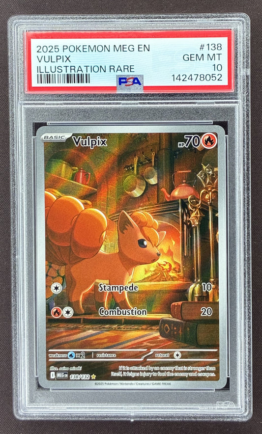 2025 Pokémon Mega Evolution Vulpix Illustration Rare 138/132 graded PSA 10 Gem Mint.
