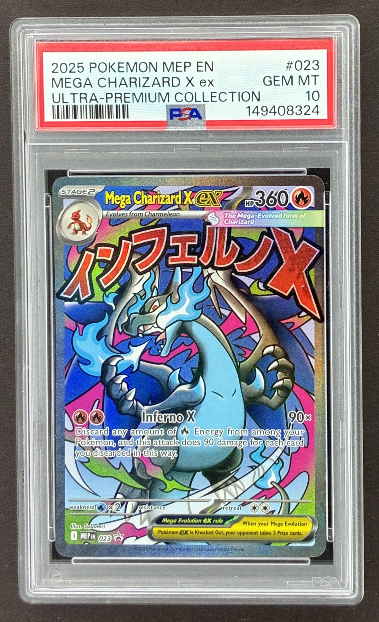2025 Pokémon Mega Charizard X ex MEP 023 Black Star Promo Ultra-Premium Collection PSA 10 Gem Mint graded card.