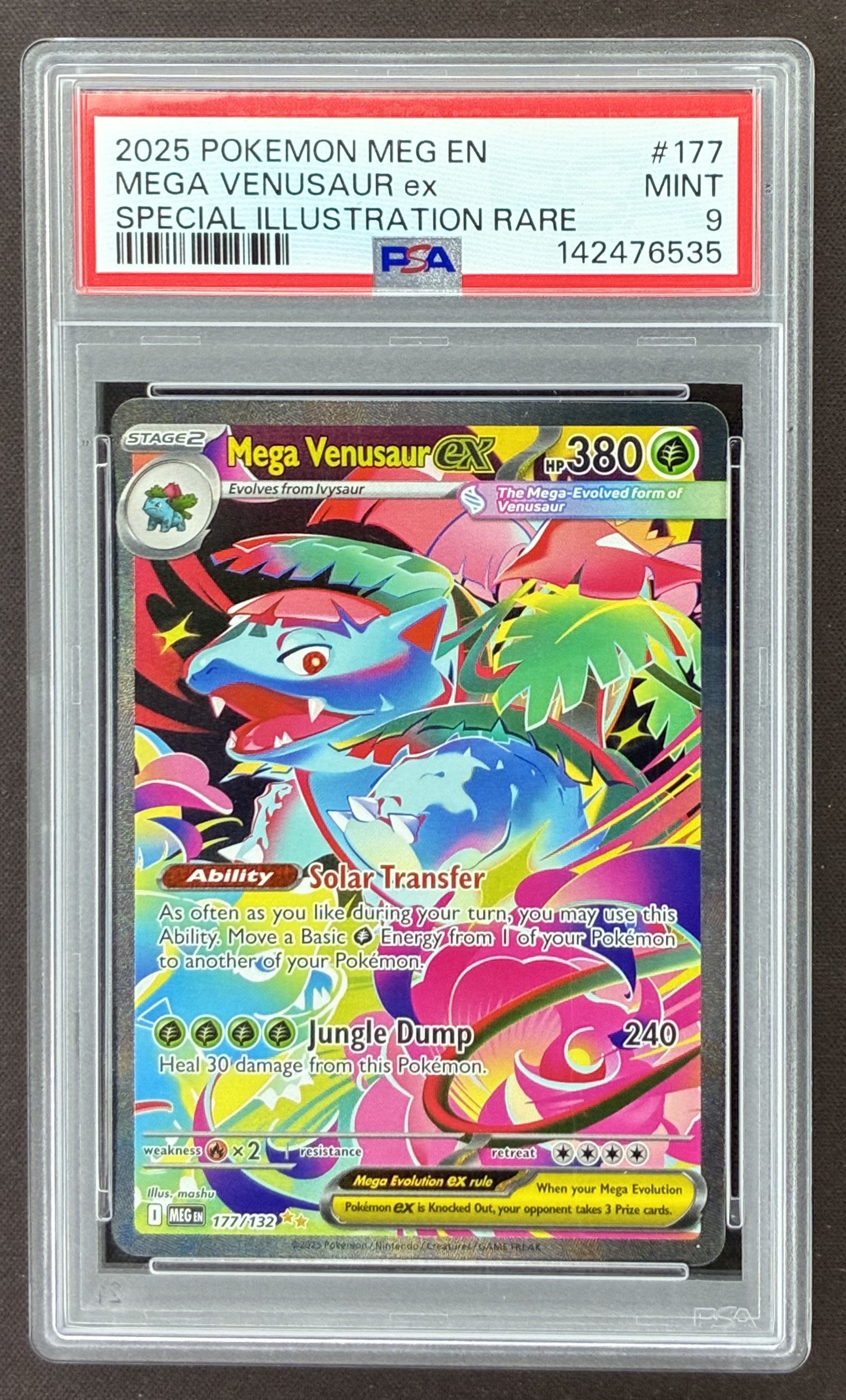2025 Pokémon Mega Evolution Mega Venusaur ex 177/132 Special Illustration Rare PSA 9 Mint graded card.