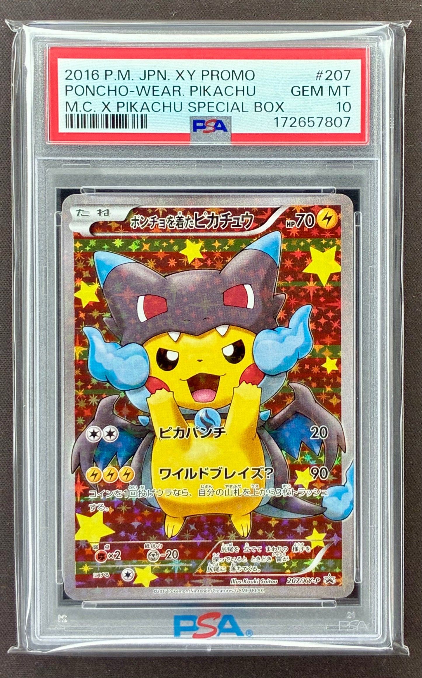 2016 Pokémon Japanese XY-P Poncho-Wearing Pikachu Mega Charizard X 207/XY-P PSA 10