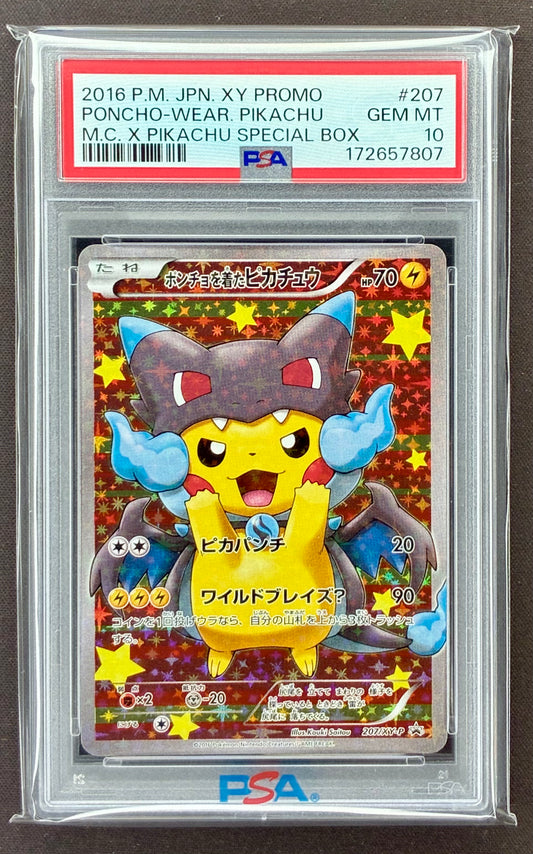 2016 Pokémon Japanese XY-P Poncho-Wearing Pikachu Mega Charizard X 207/XY-P PSA 10