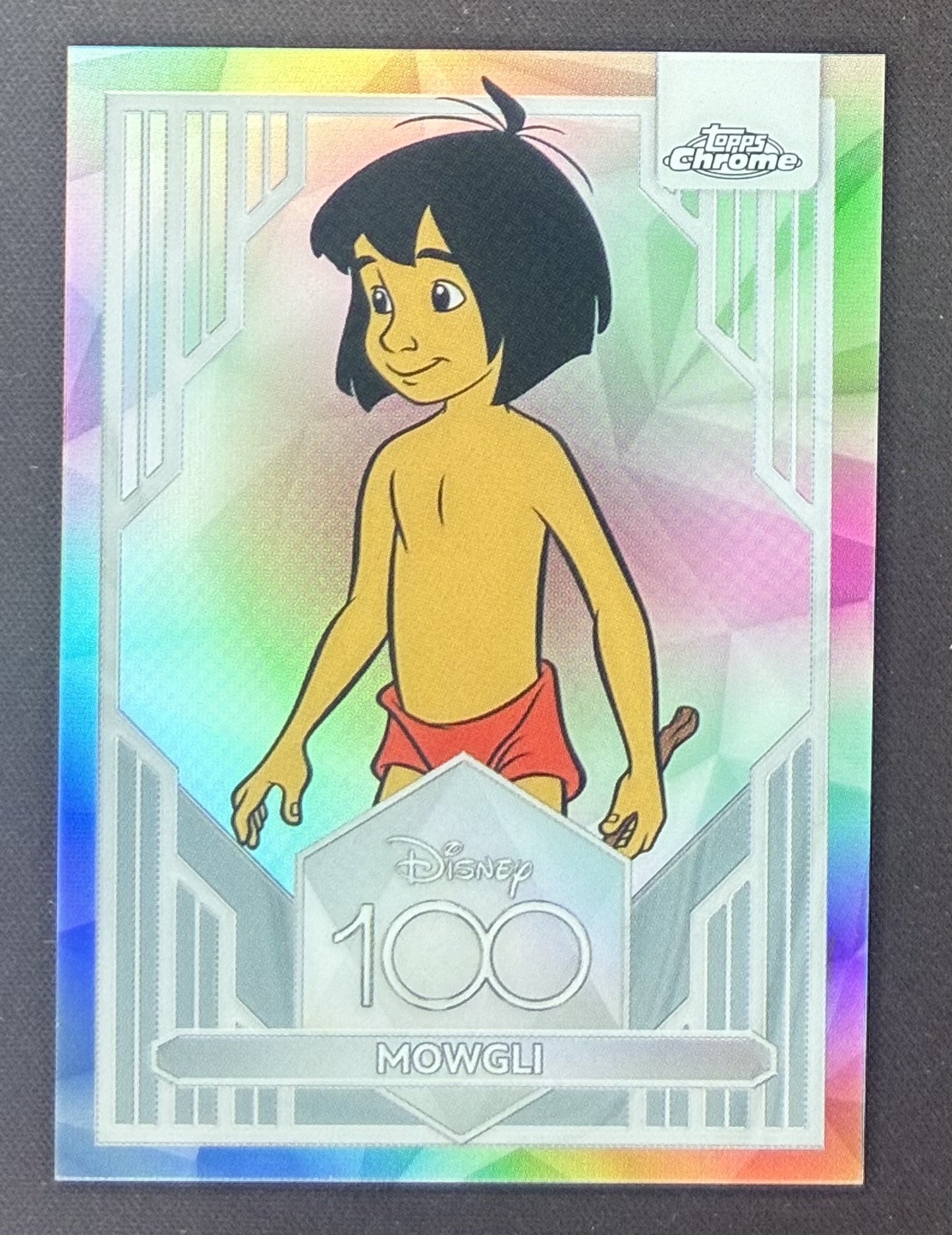 2023 Topps Chrome Disney 100 Mowgli #68 Refractor trading card.