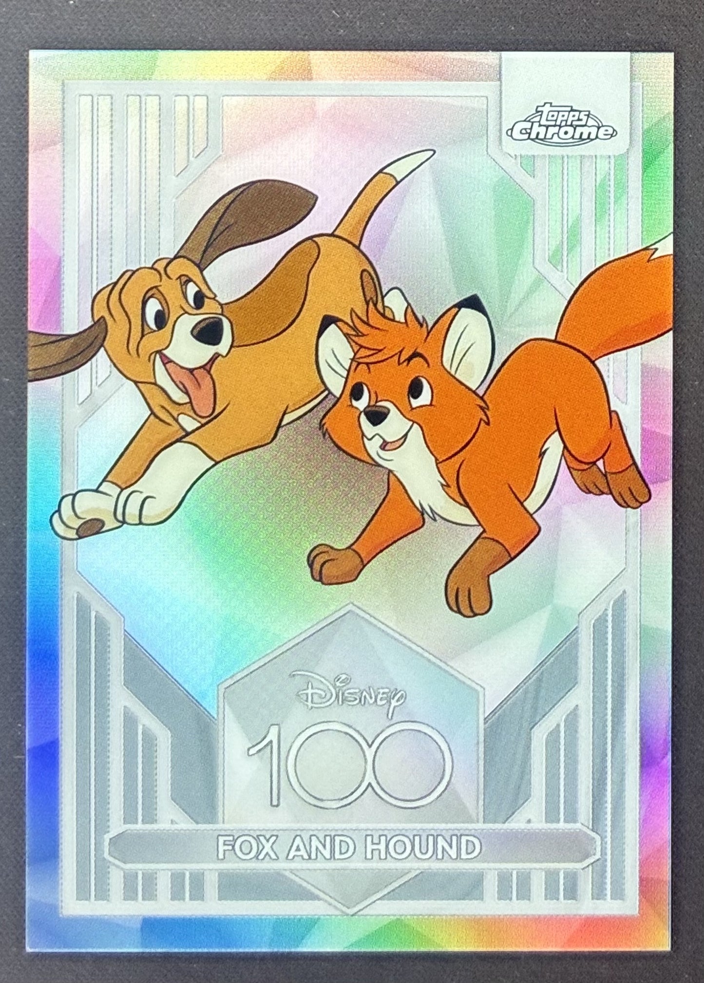 2023 Topps Chrome Disney 100 Fox and Hound #32 Refractor trading card.