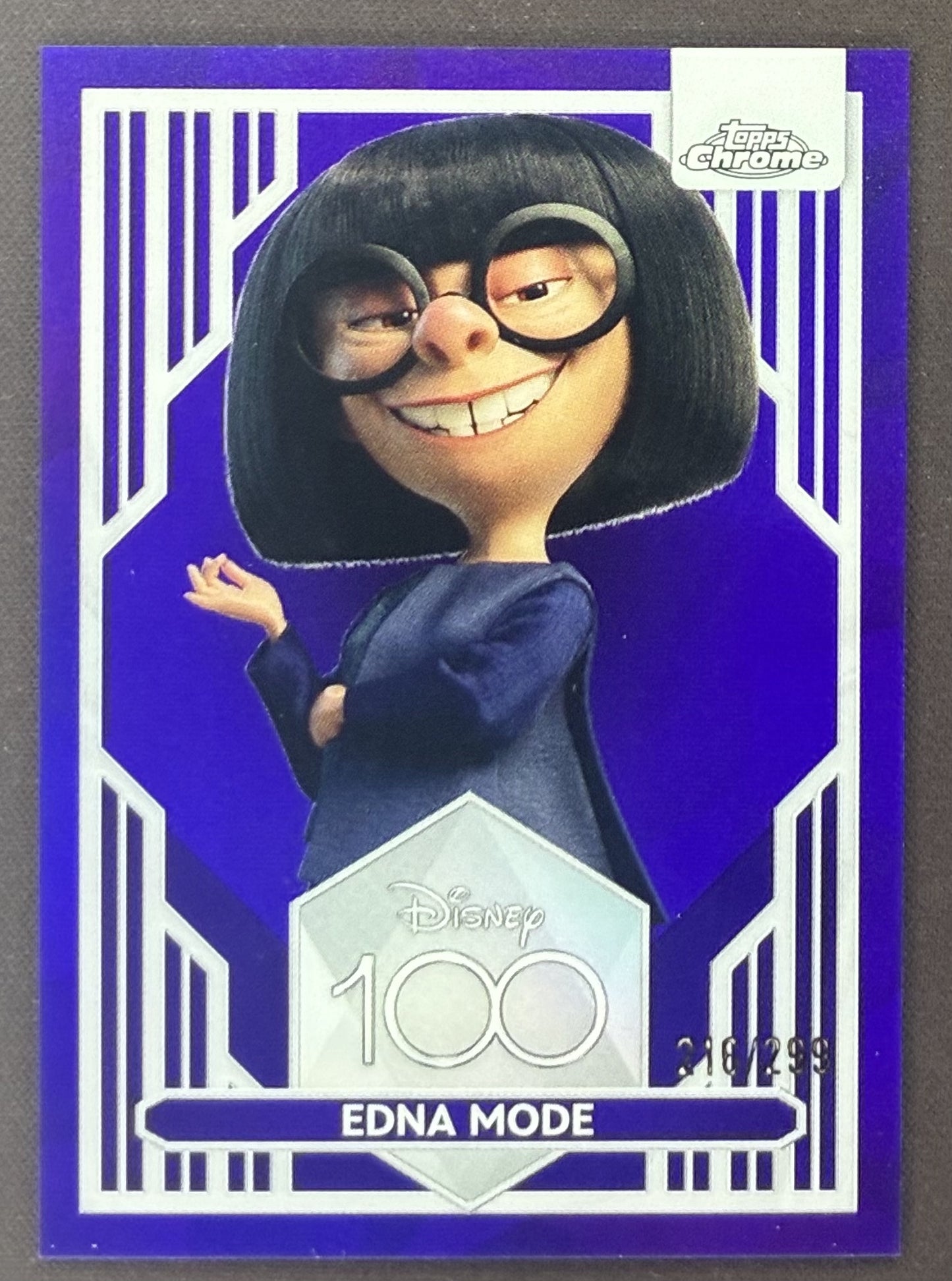2023 Topps Chrome Disney 100 Edna Mode #80 Purple Refractor serial numbered to 299.